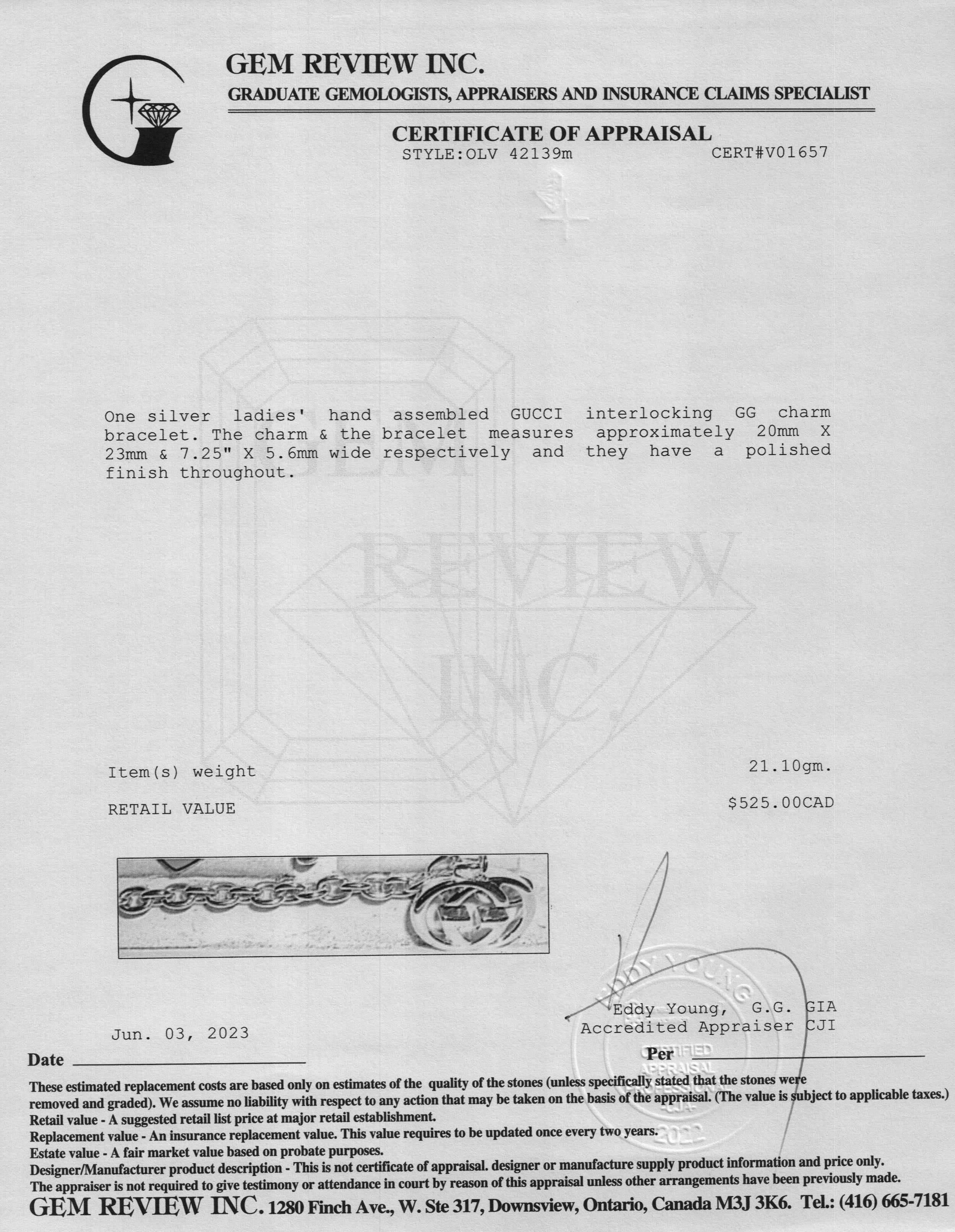 Gucci Interlocking GG Charm Bracelet w/ Box