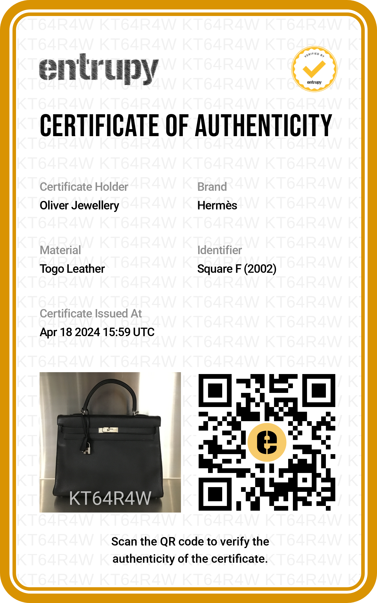 Hermes Black Noir Togo Kelly II Retourne 35