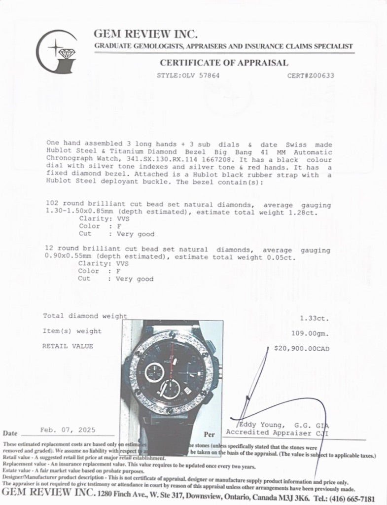 Hublot 2024 Stainless Steel & Titanium Diamond Bezel Big Bang 41 MM Automatic Chronograph Watch w/ Box