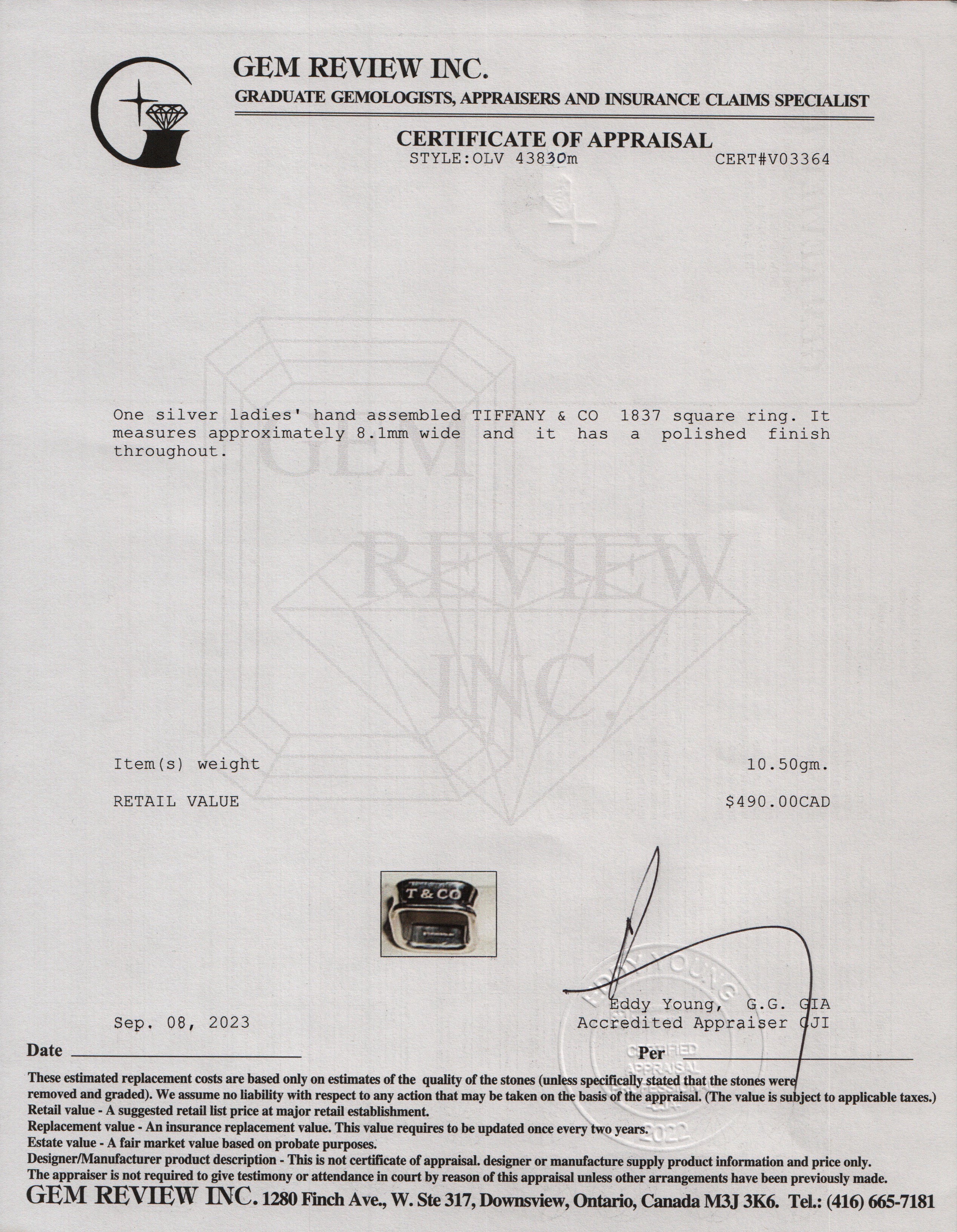 Tiffany & Co. Sterling Silver 1837 Square Ring