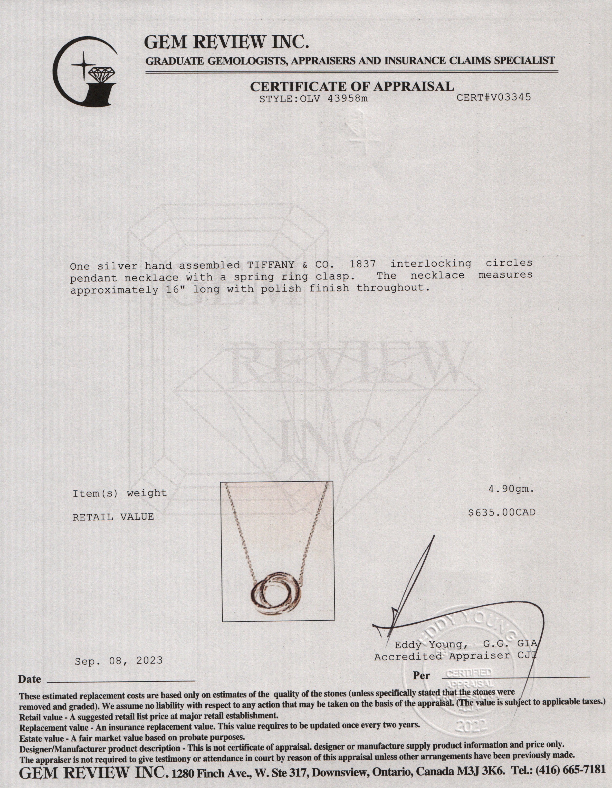 Tiffany & Co. Sterling Silver Small 1837 Interlocking Circles Pendant Necklace