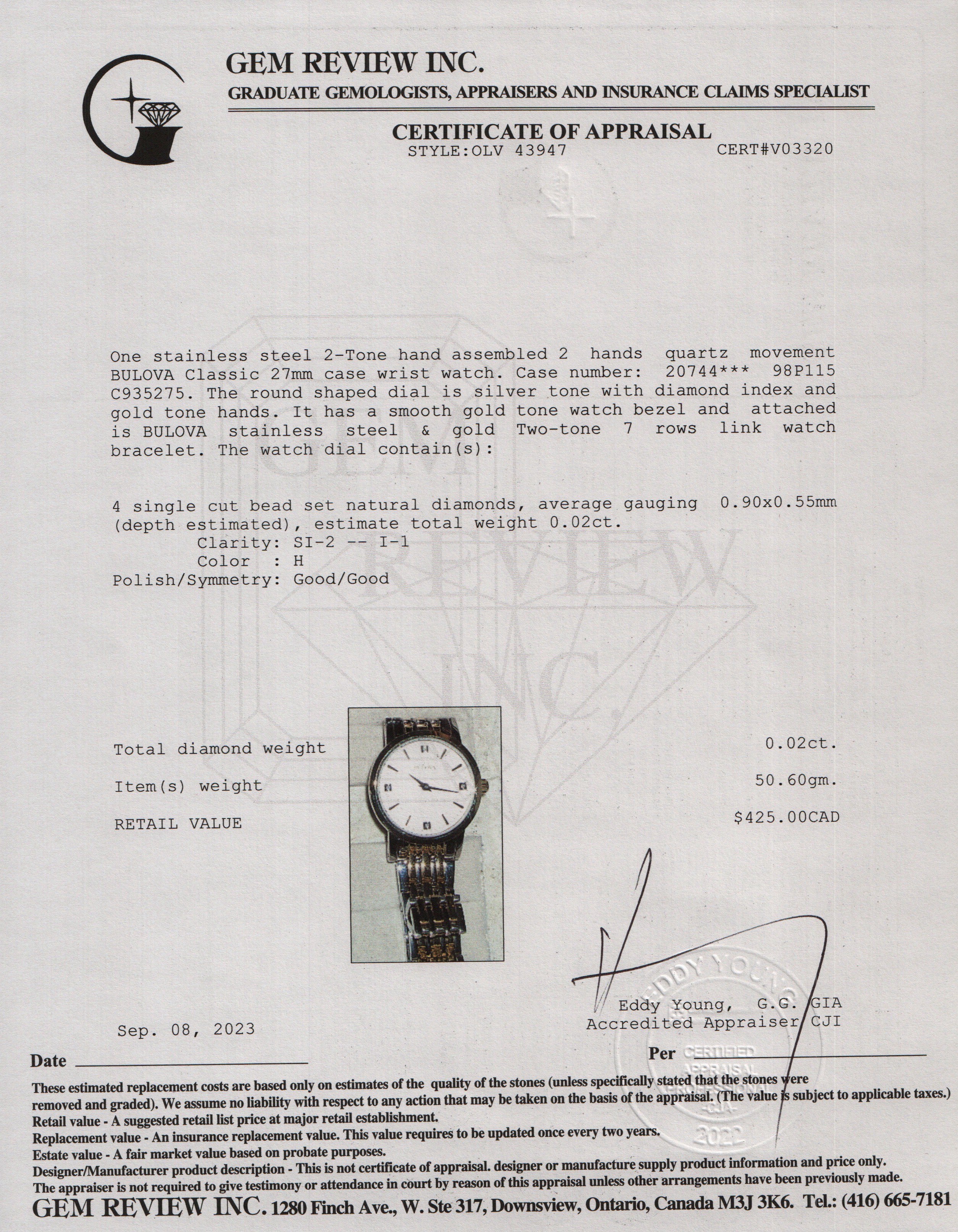 Bulova Gold-Plated & Stainless Steel Classic 27 MM Watch w/ Box