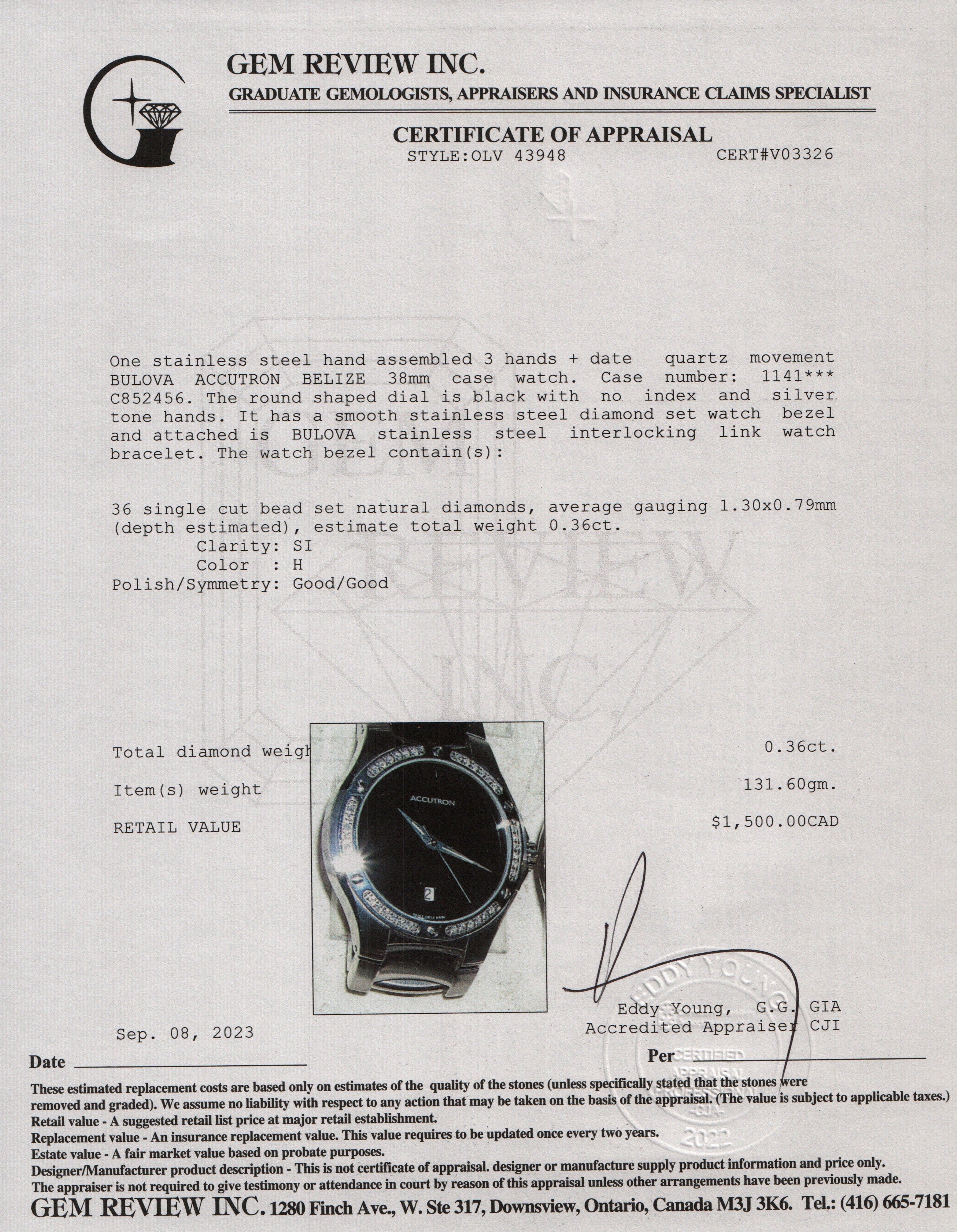 Bulova Accutron Stainless Steel Belize 38 MM Watch w/ Box