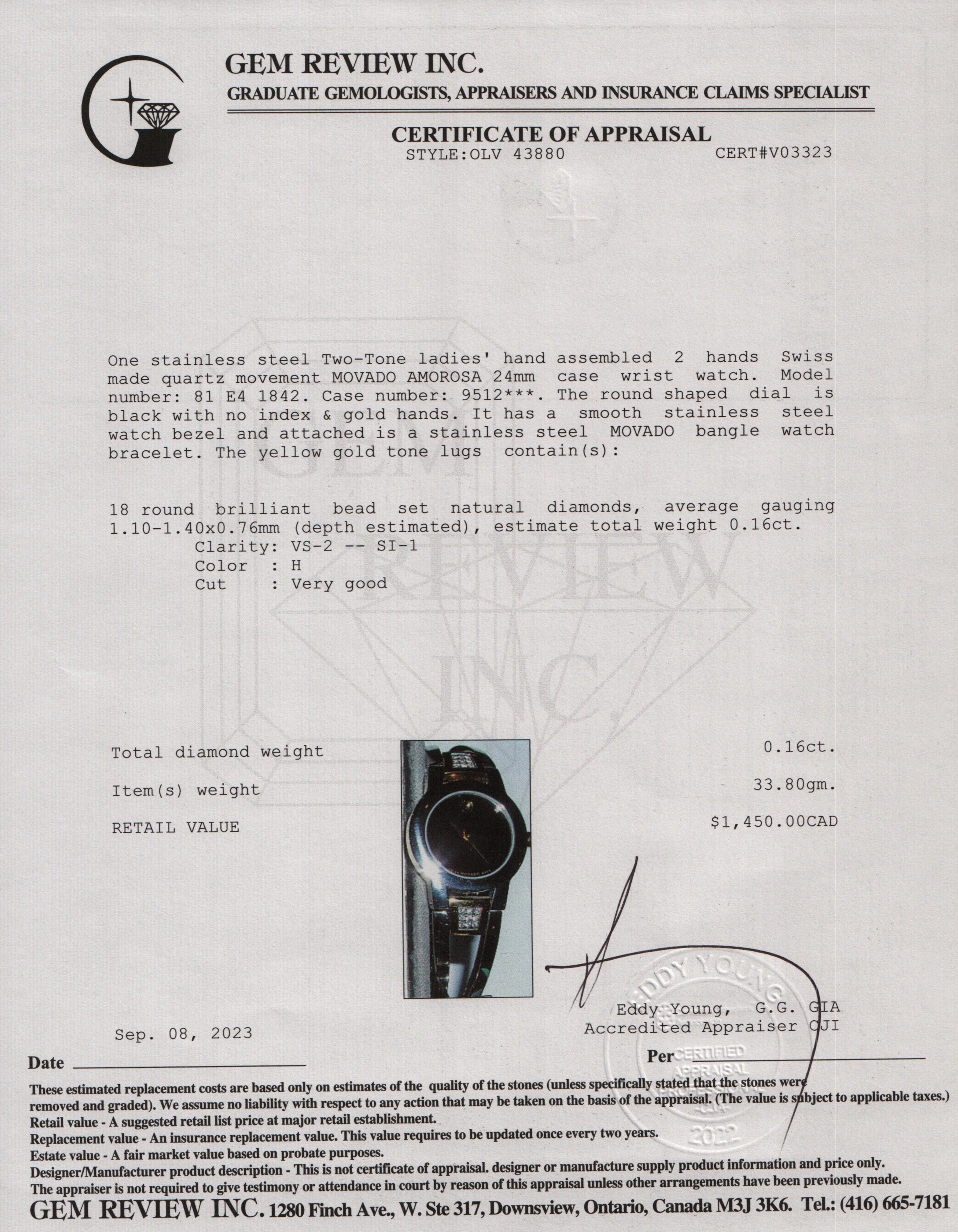 Movado Two-Tone Stainless Steel Diamond Amorosa 24 MM Watch