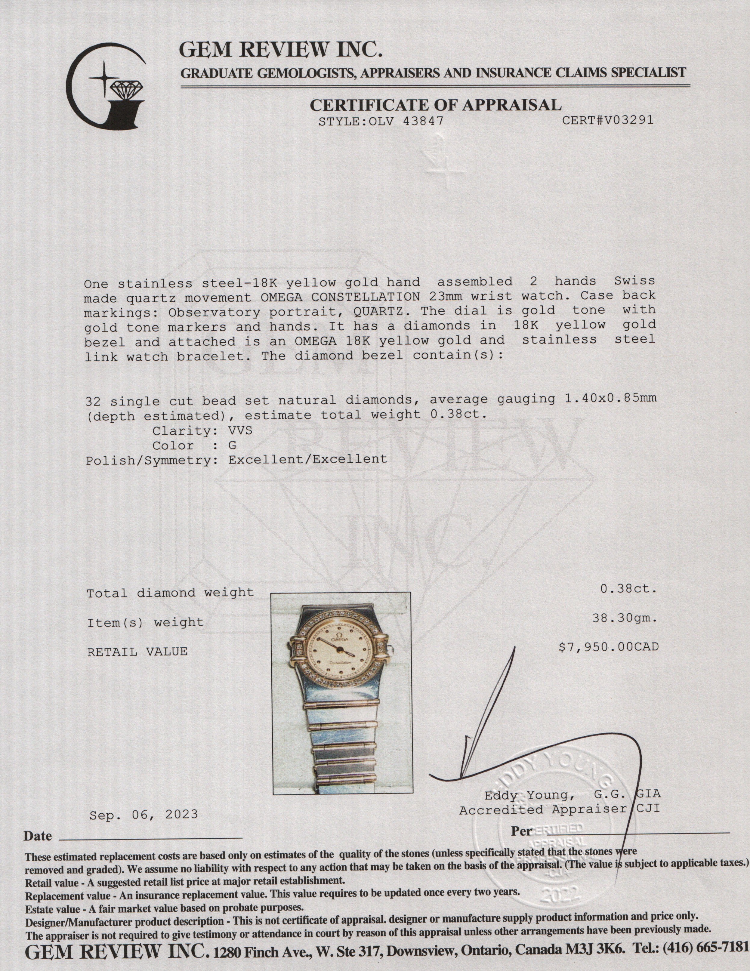 Omega Stainless Steel & 18k Yellow Gold Constellation 23 MM Diamond Bezel Watch