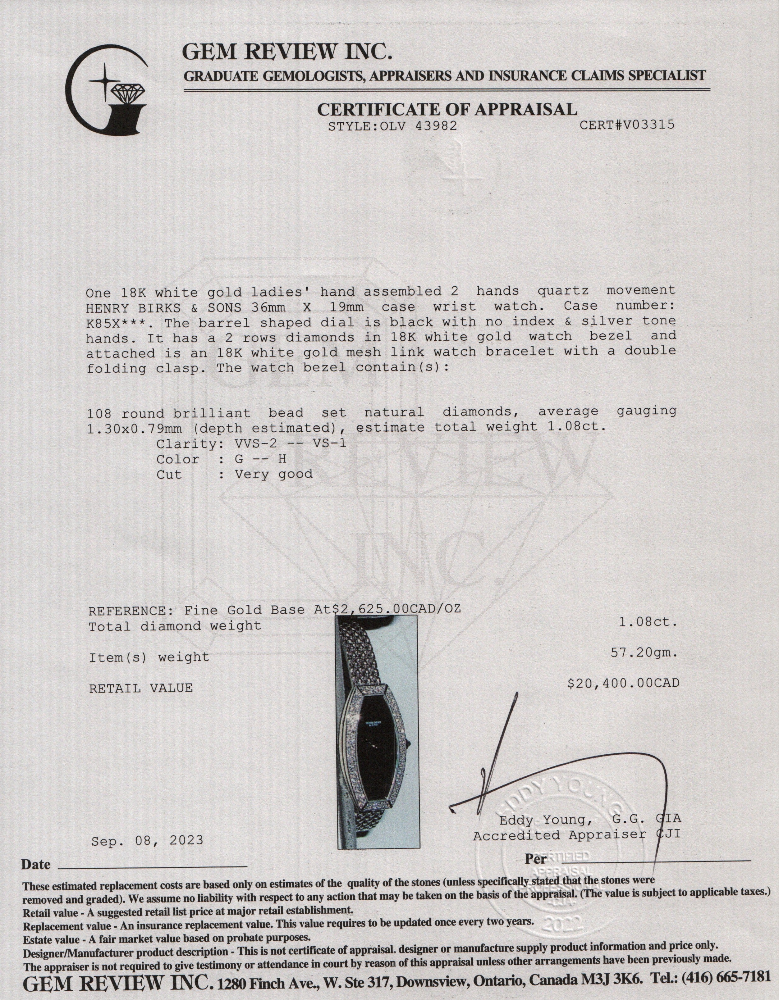 Henry Birks & Sons 18k White Gold Diamond Watch