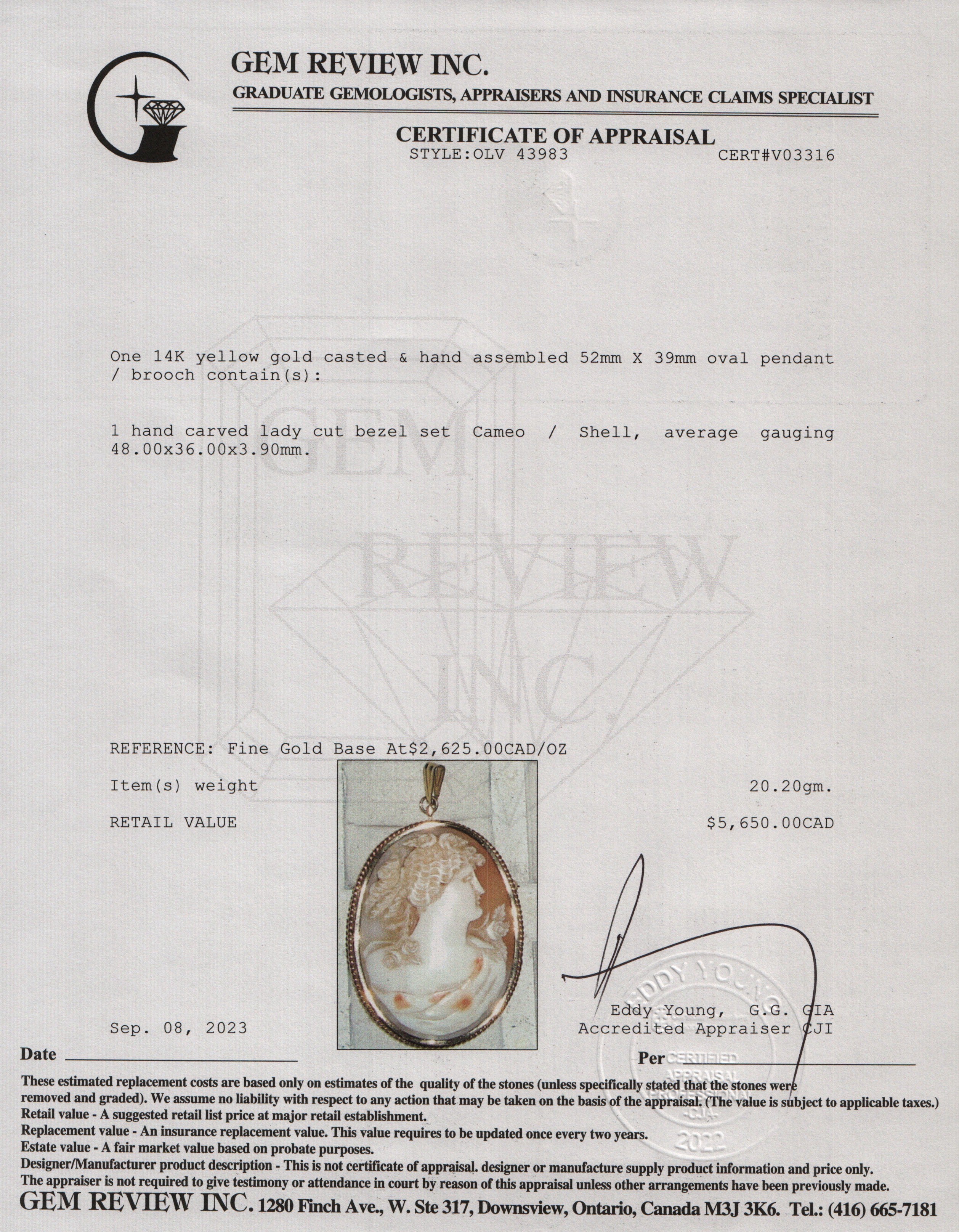 Antique 14k Yellow Gold Cameo Brooch/Pendant