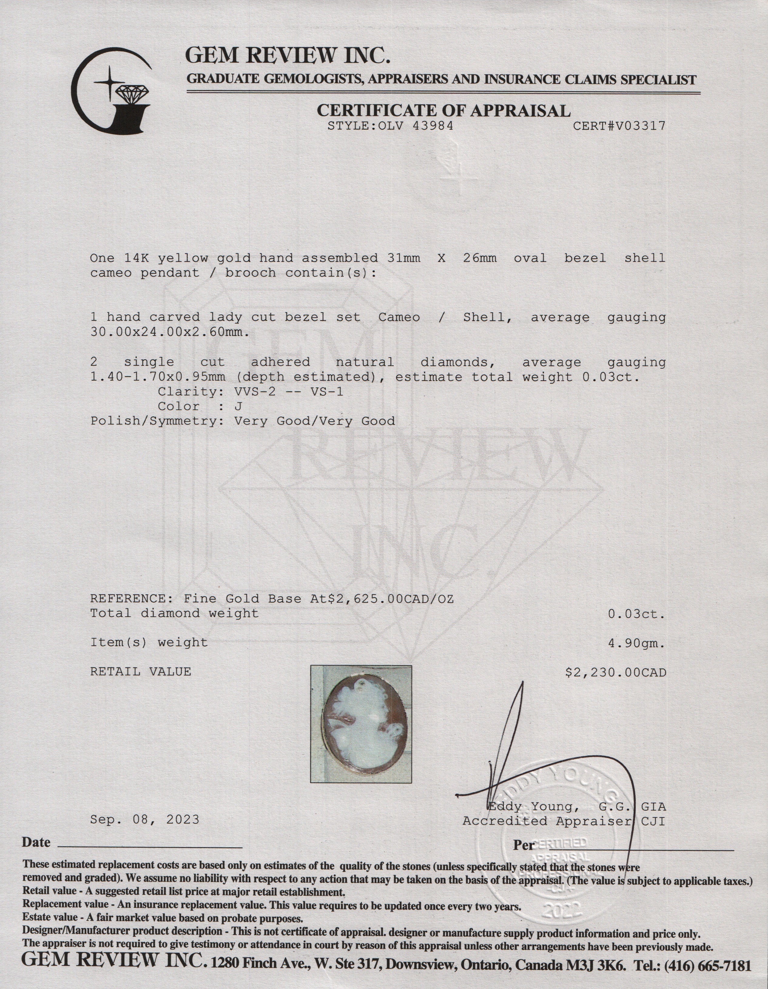 Antique 14k Yellow Gold & Diamond Cameo Brooch/Pendant