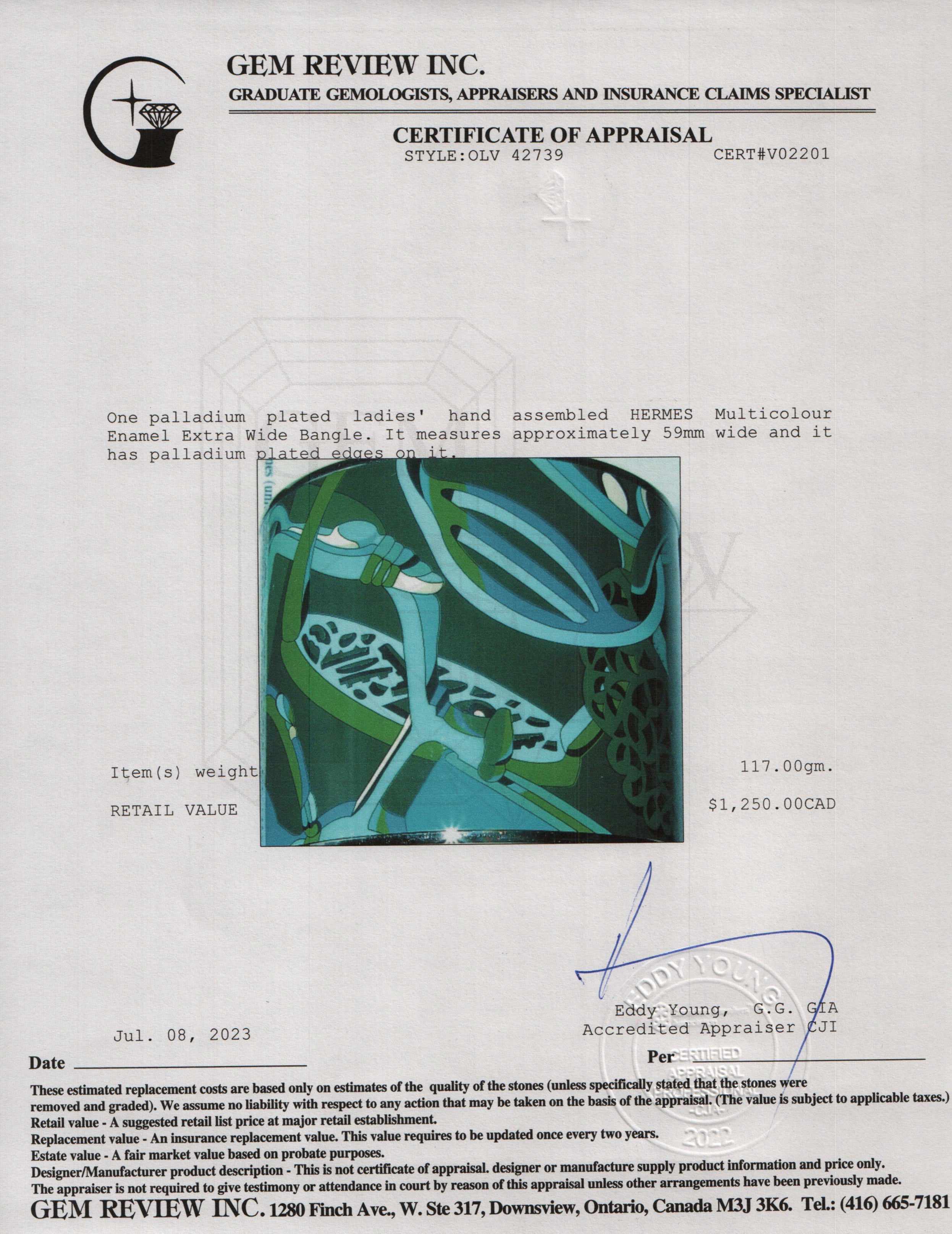 Hermes Extra Wide Enamel Bangle Bracelet w/ Box