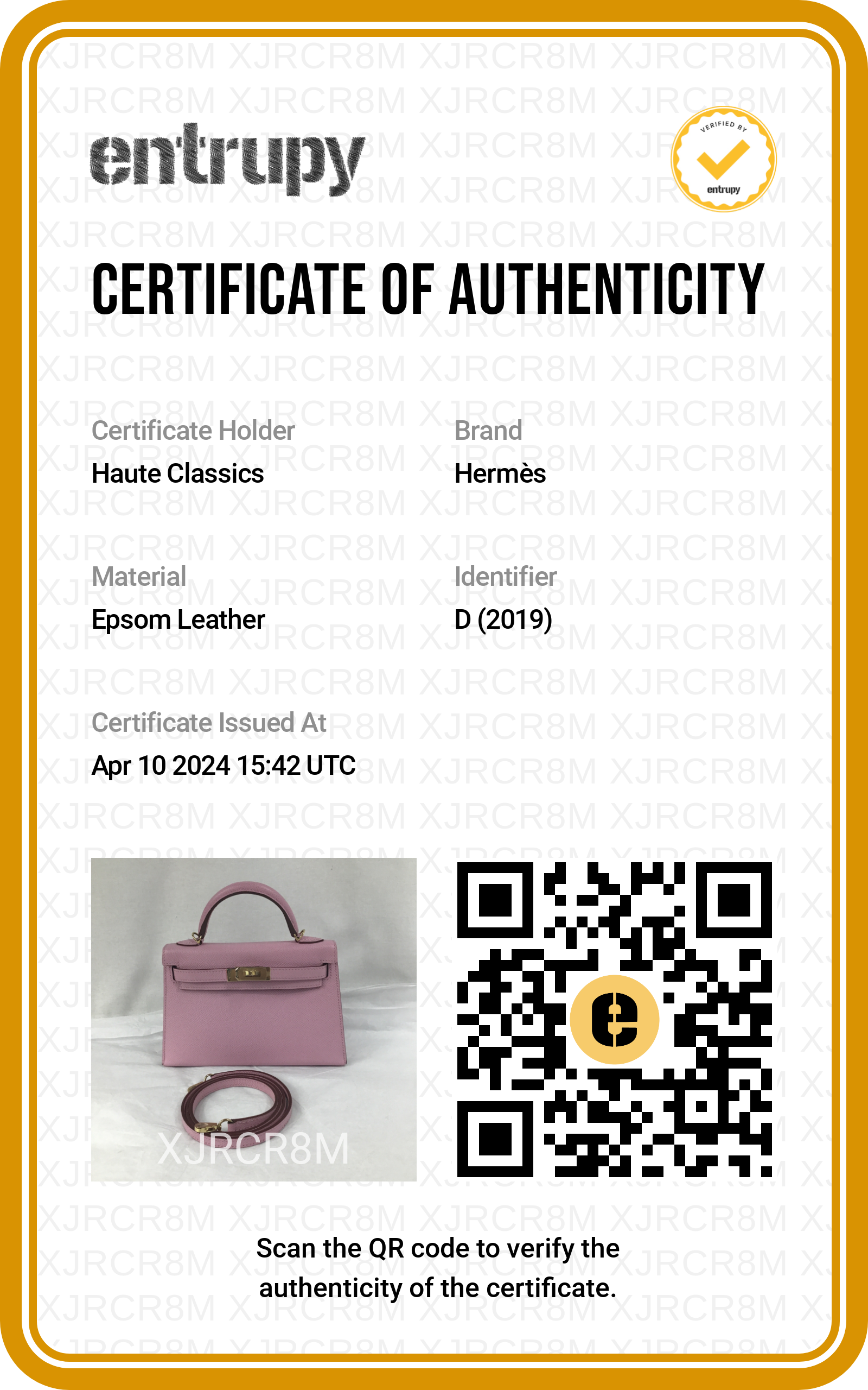 Hermes Mauve Sylvestre Epsom Leather Mini Kelly II Sellier 20 w/ Box & Strap