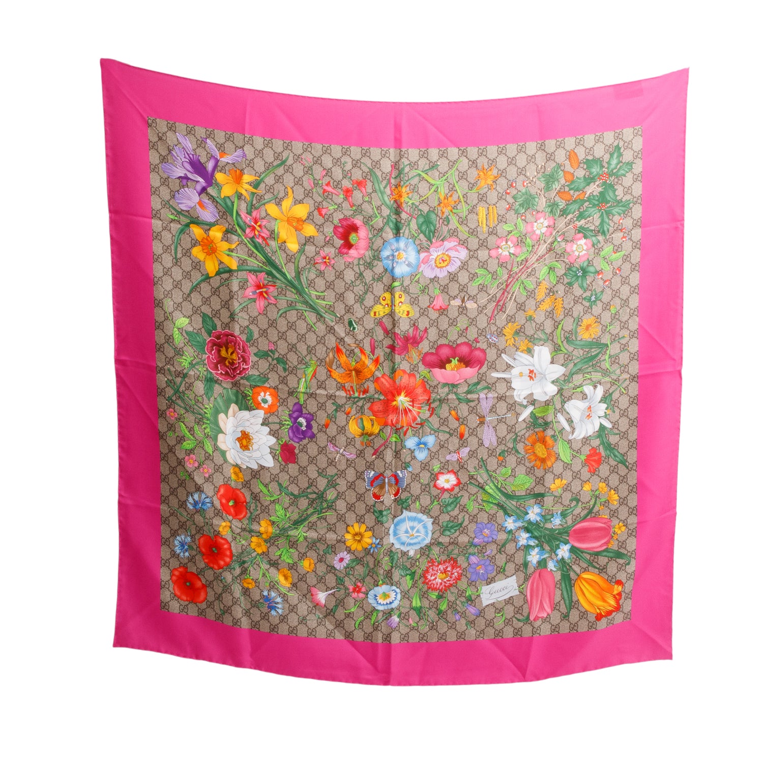 Gucci Pink/Grey GG Jacquard Wool Silk Scarf
