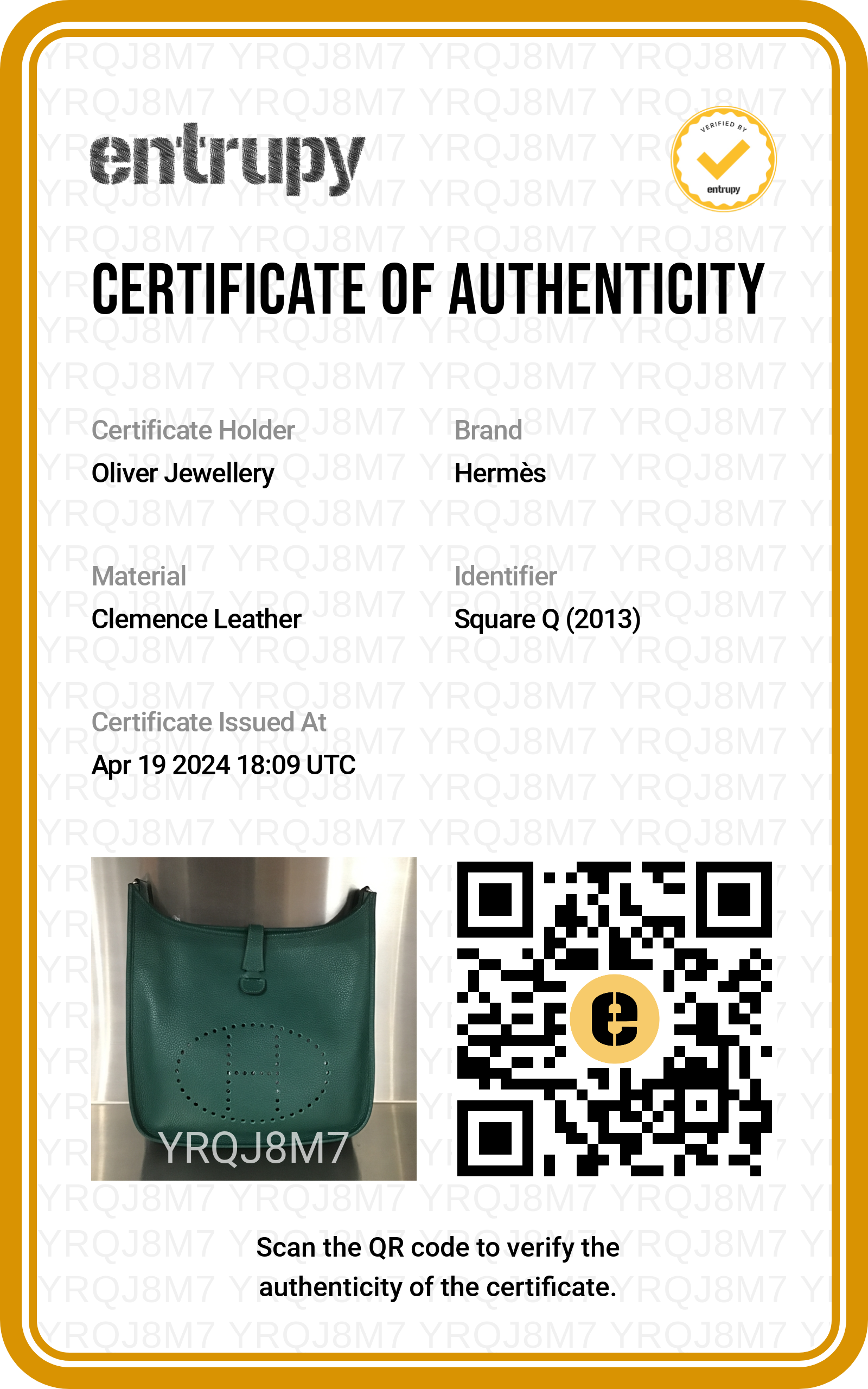 Hermes Malachite Clemence Evelyne III 29 Bag w/ Box