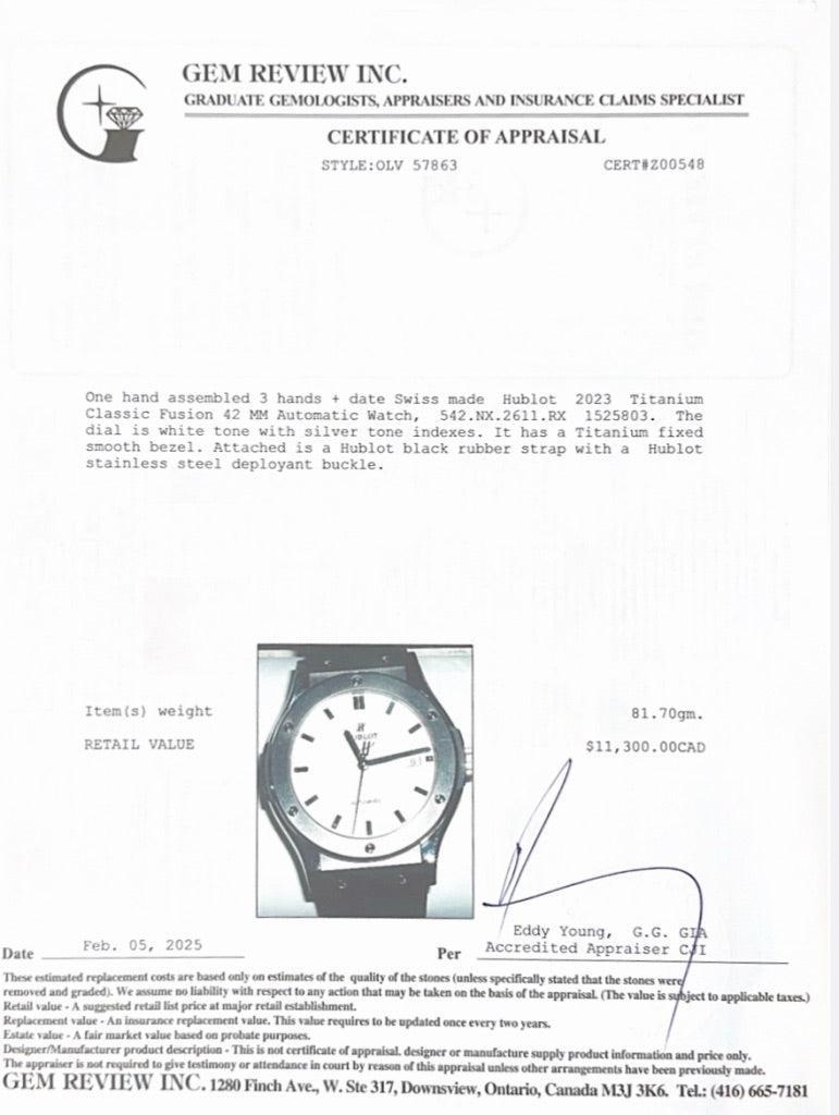 Hublot 2023 Titanium Classic Fusion 42 MM Automatic Watch White Dial w/ Box