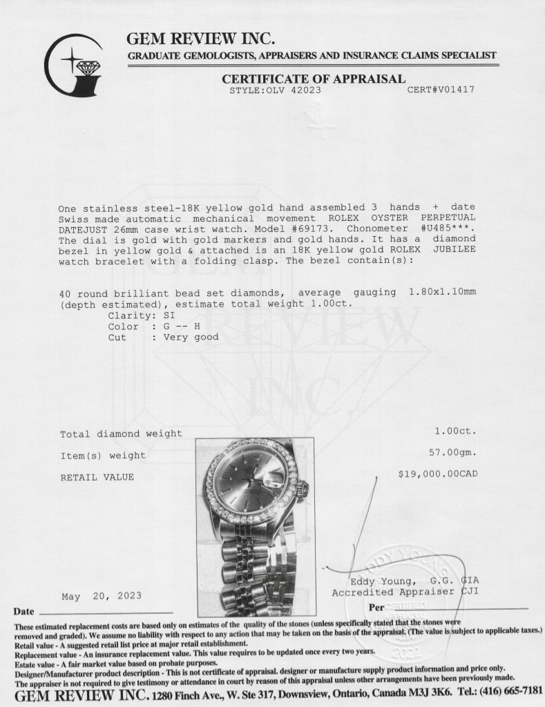 Rolex Two-Tone Datejust Diamond Bezel 26 MM Watch w/ Box & Papers