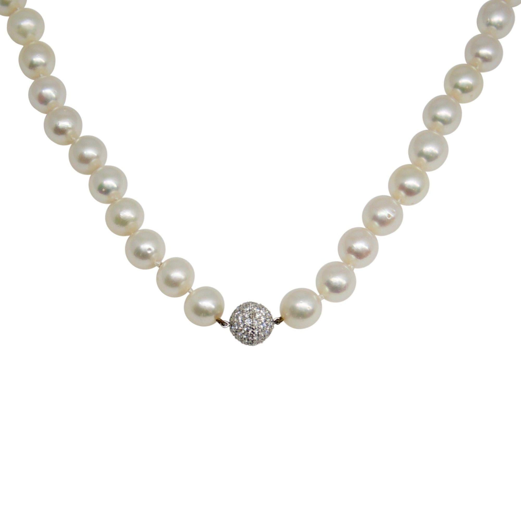 10-10.5 mm Pearl Necklace with Pave Diamond Clasp