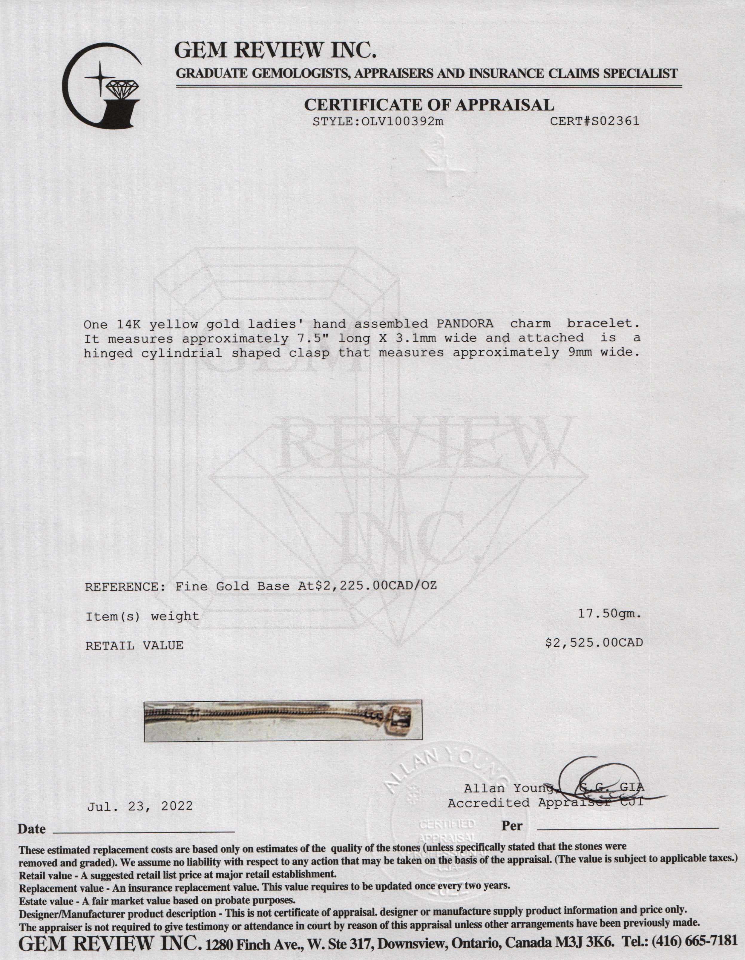 Pandora 14k Gold Charm Bracelet, 6.7"/17 cm