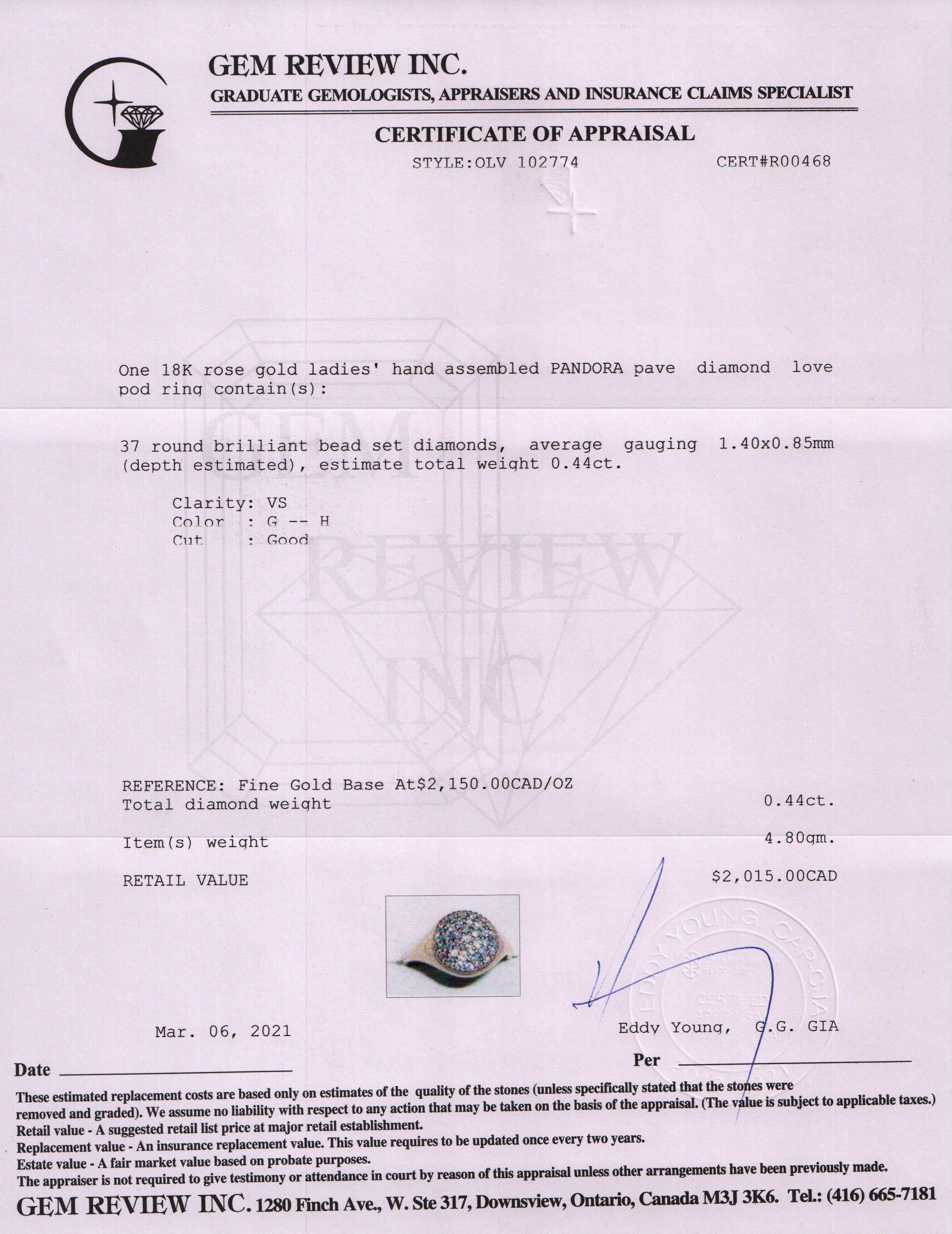 Pandora 18k Rose Gold Love Pods Pave Diamond Ring