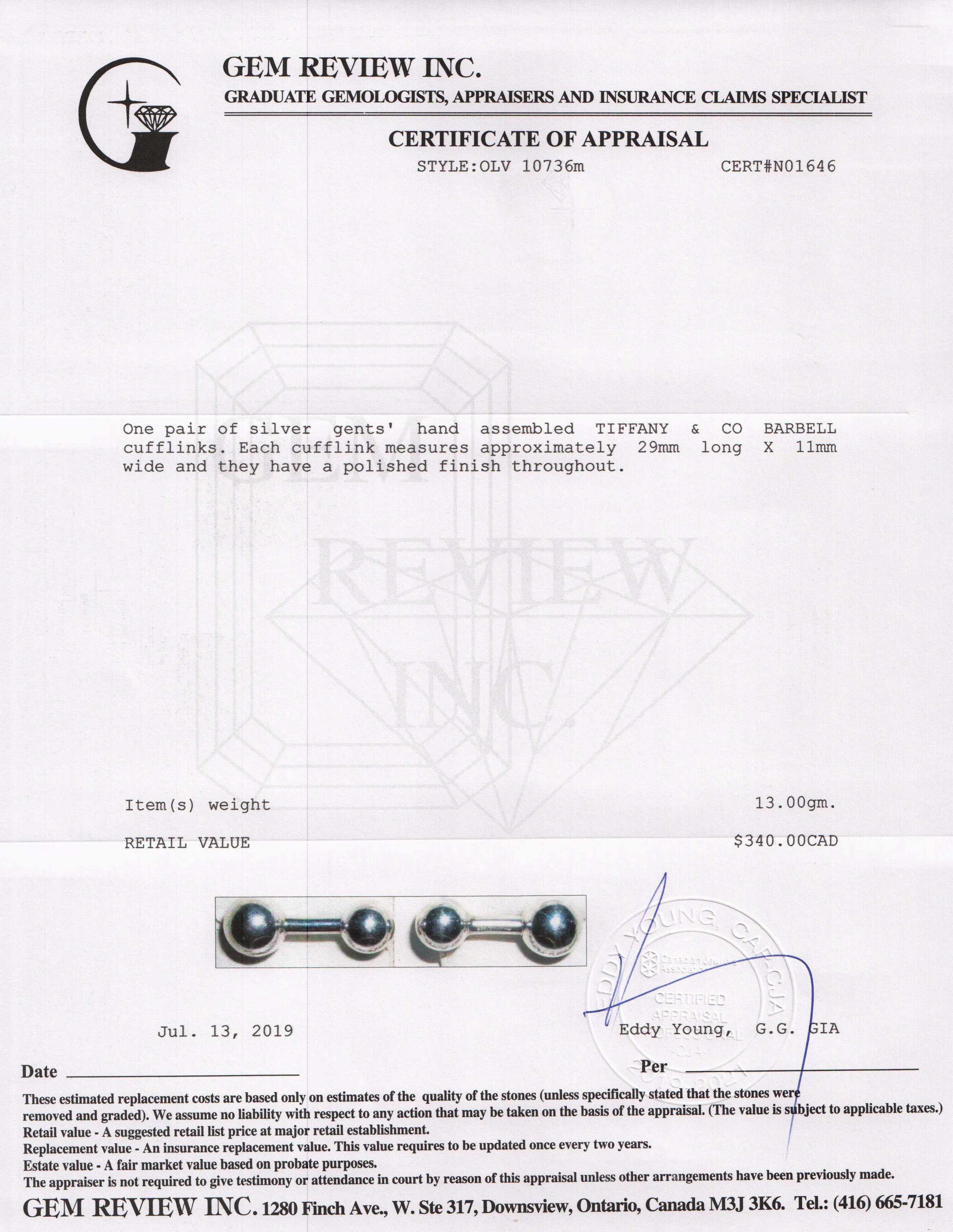 Tiffany & Co. Barbell Cuff Links