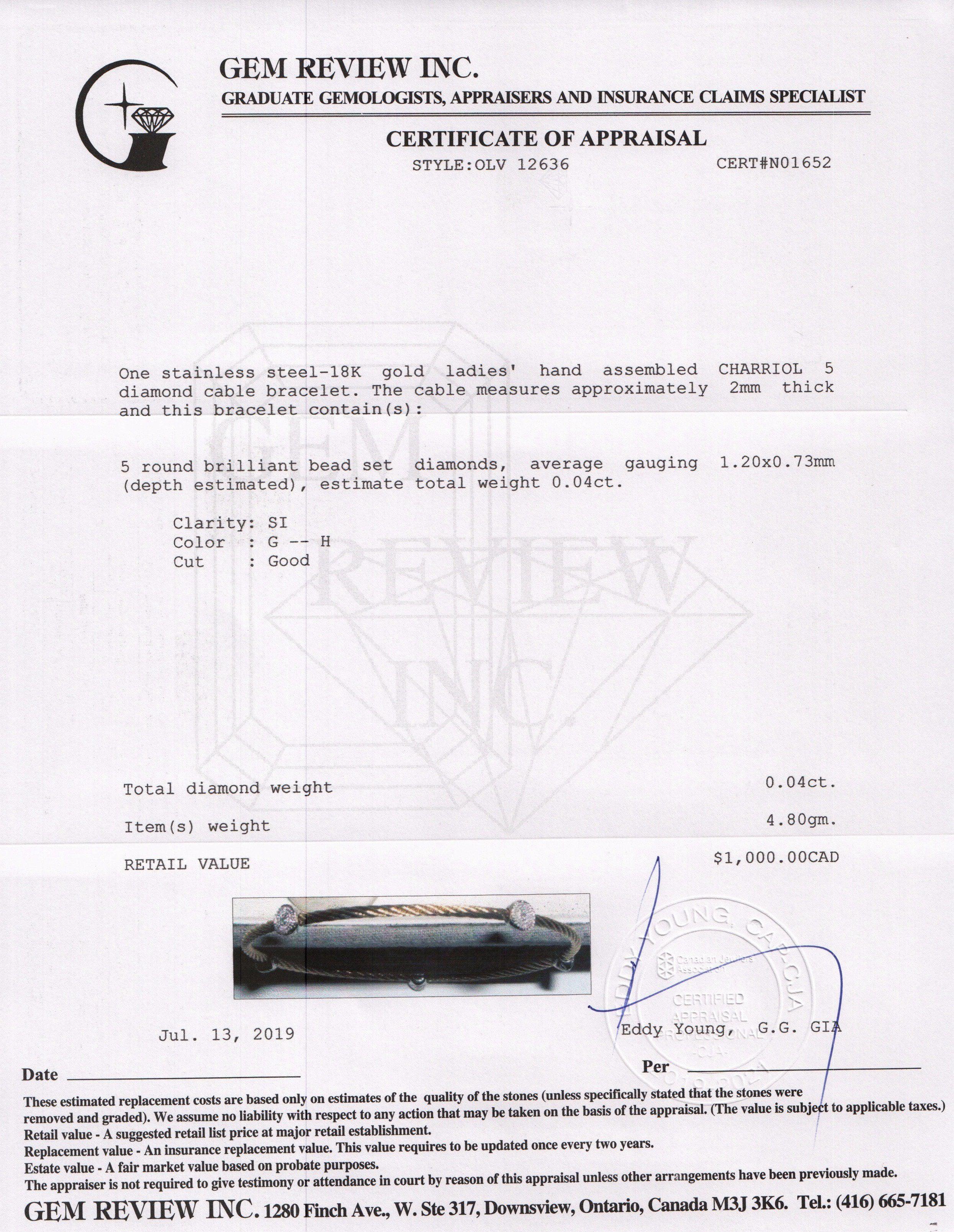 Charriol Five Diamond Station Cable Bracelet