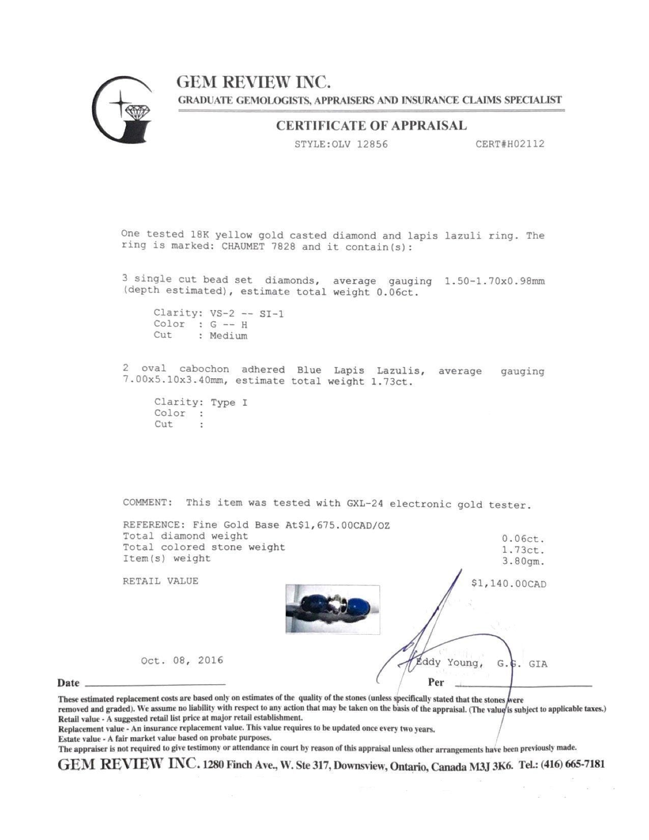 Lapis Lazuli and Diamond Ring in 18kt Yellow Gold