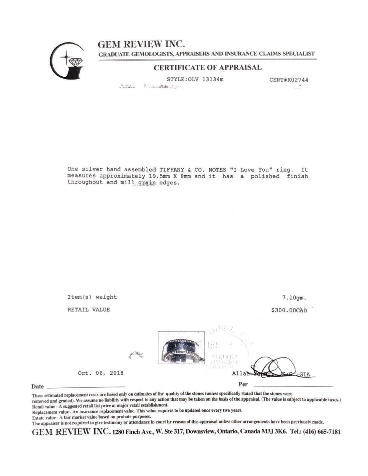 Tiffany Notes 'ÄúI Love You'Äù Ring with Beaded Edge