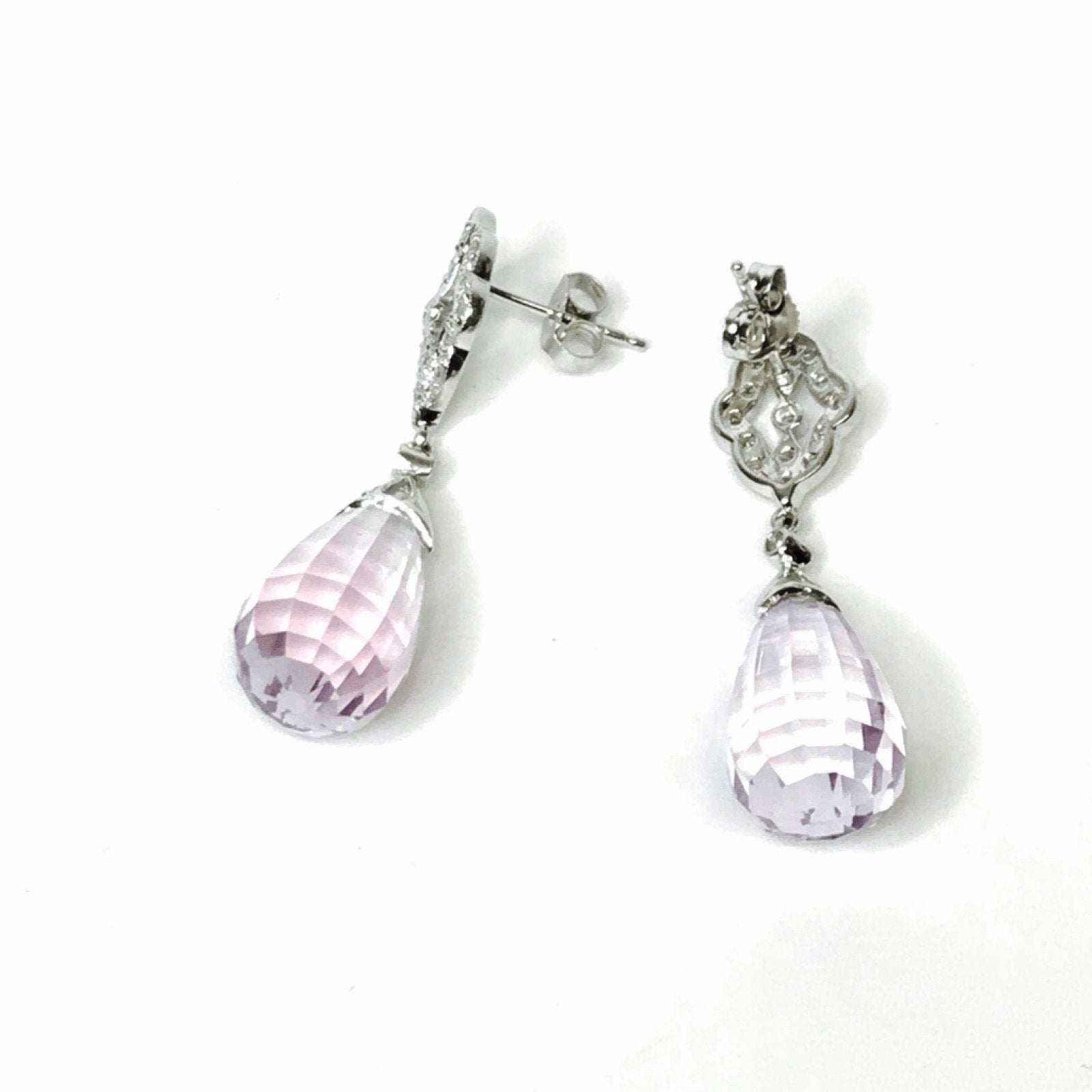 14K White Gold Amethyst and Diamond Drop Earrings