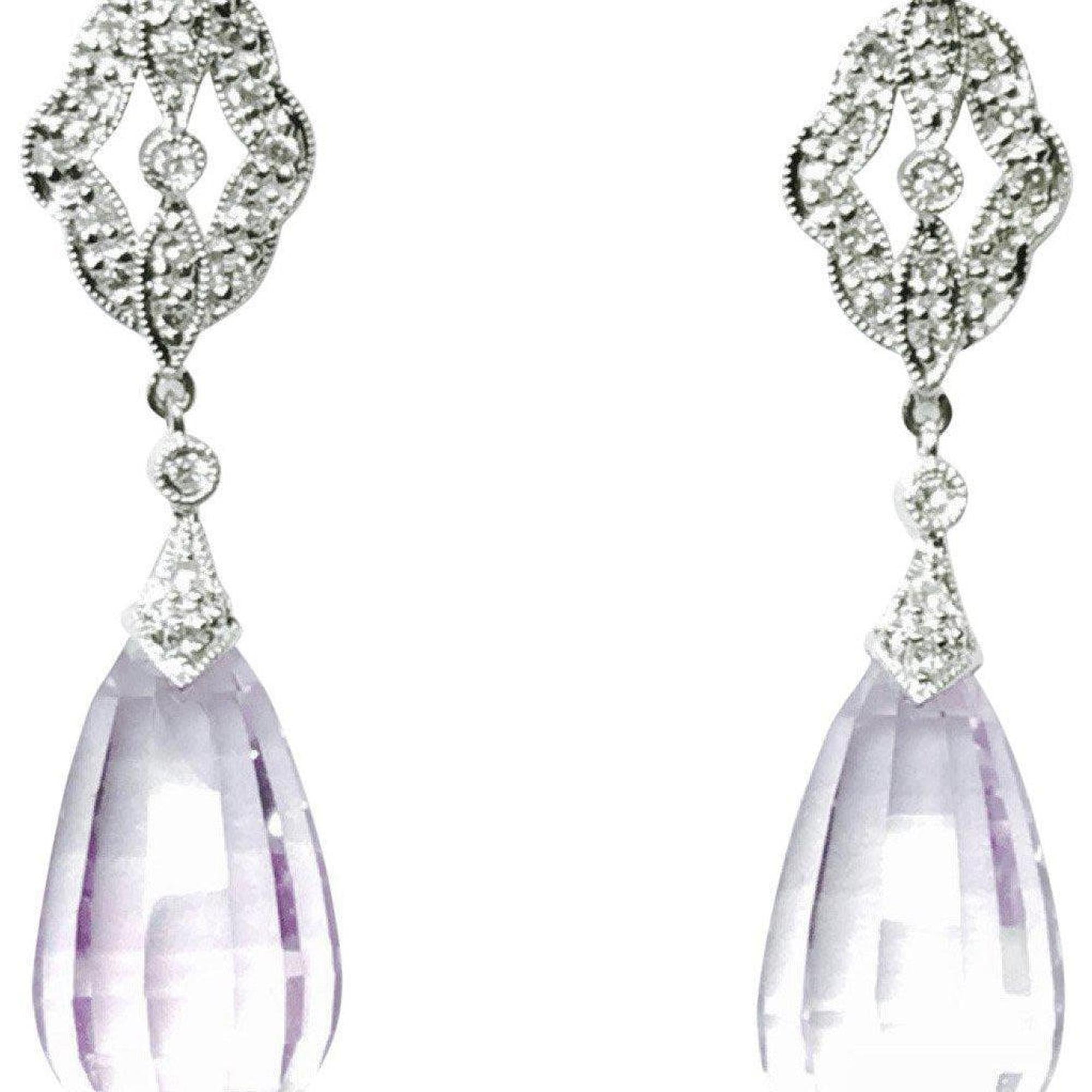 14K White Gold Amethyst and Diamond Drop Earrings
