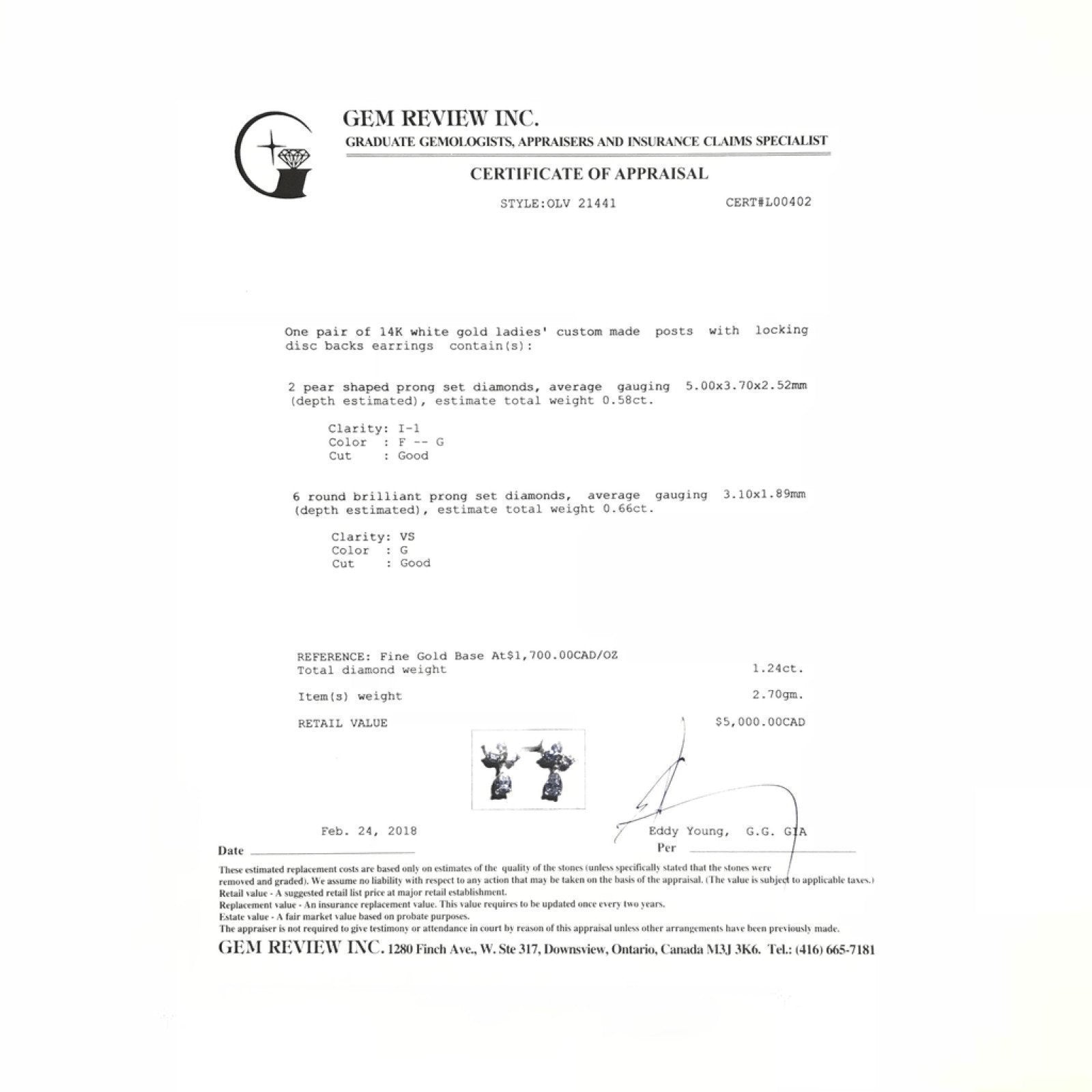 14K White Gold Custom Made Diamond Earrings