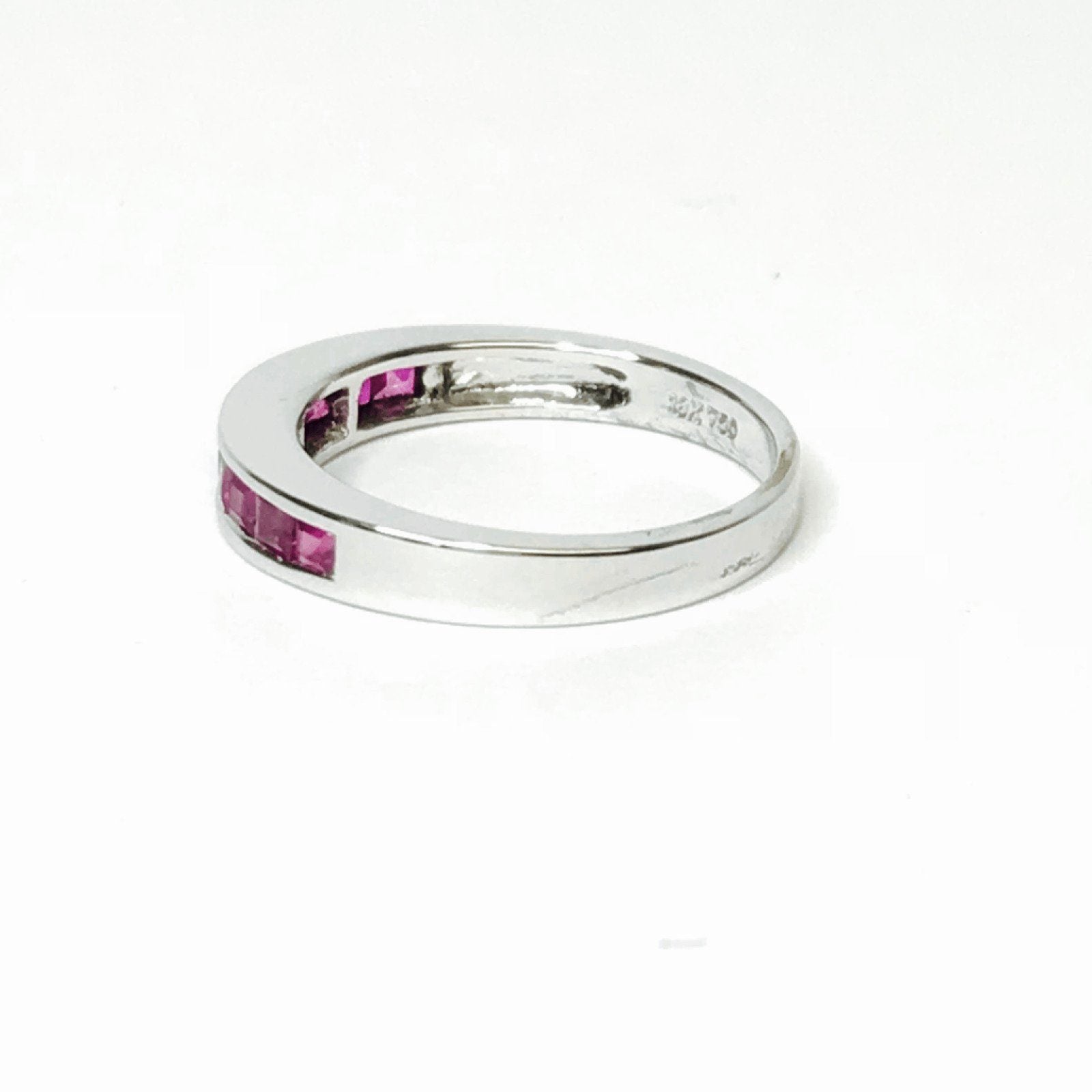 14K White Gold Single Row Ruby Band