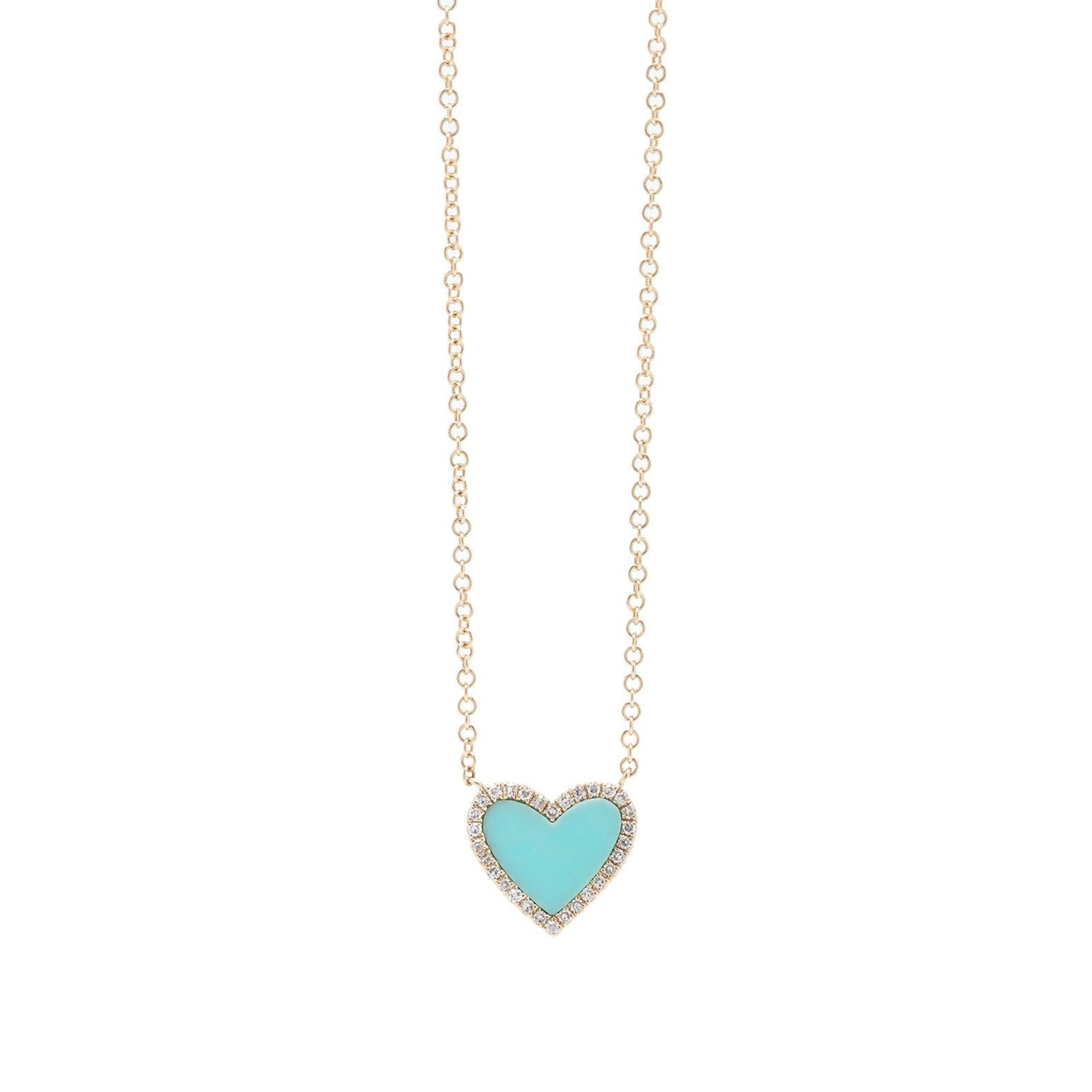 14k Gold Diamond & Blue Agate Heart Pendant Necklace