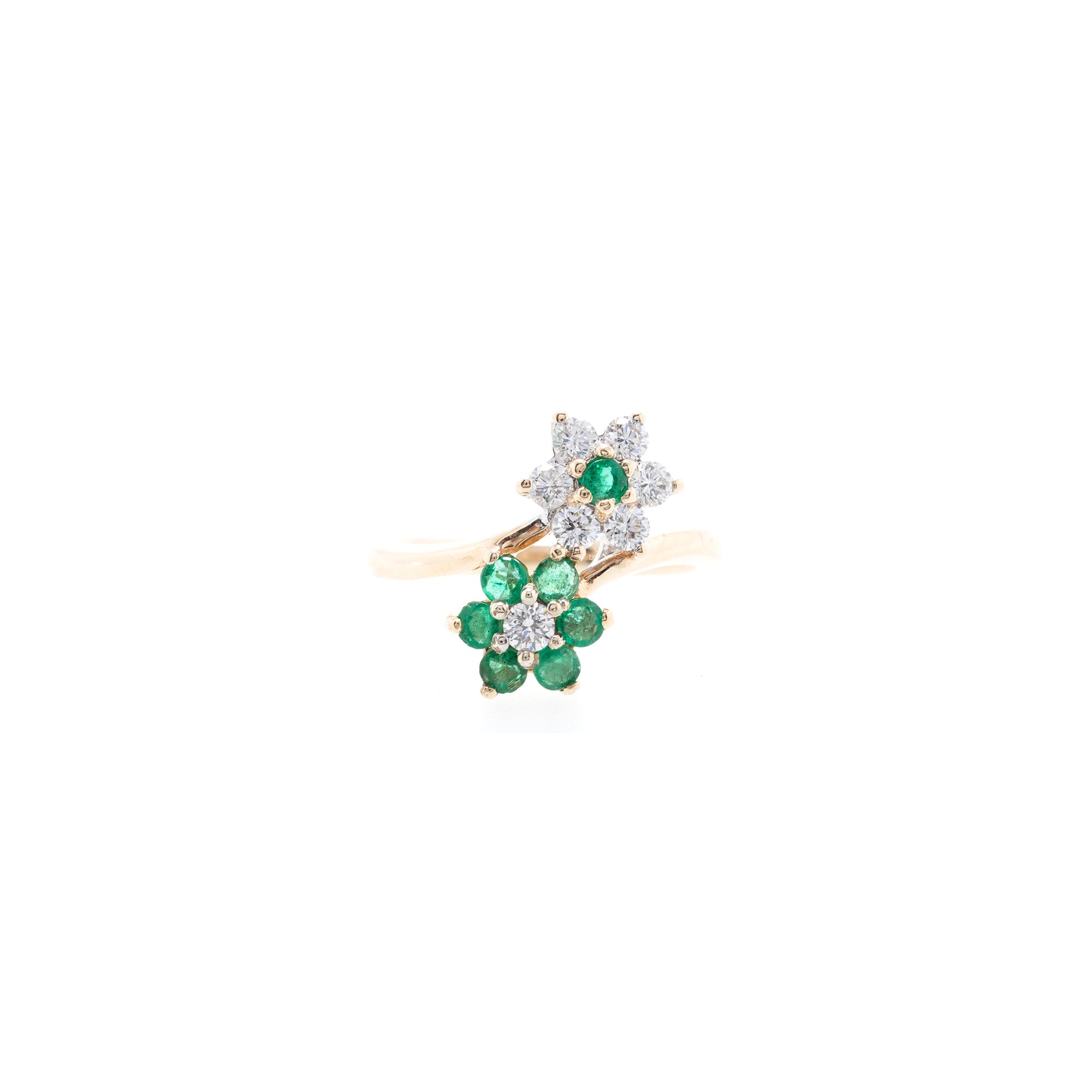 14k Gold Emerald & Diamond Flower Ring