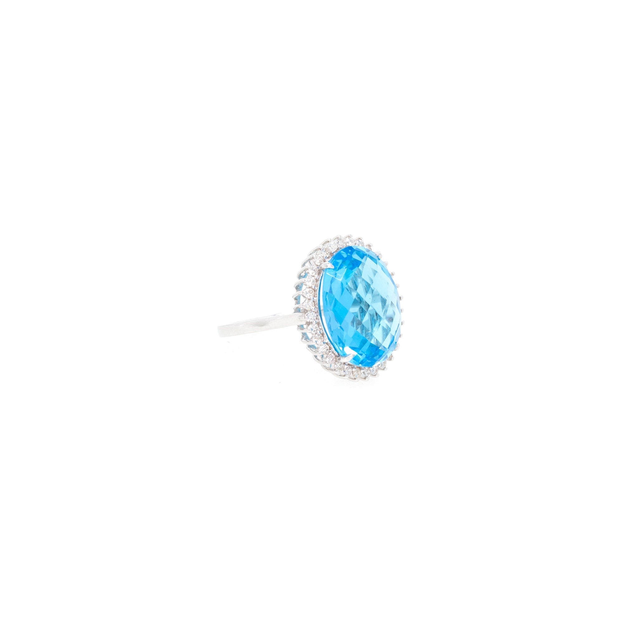 14k White Gold Blue Topaz & Diamond Cocktail Ring