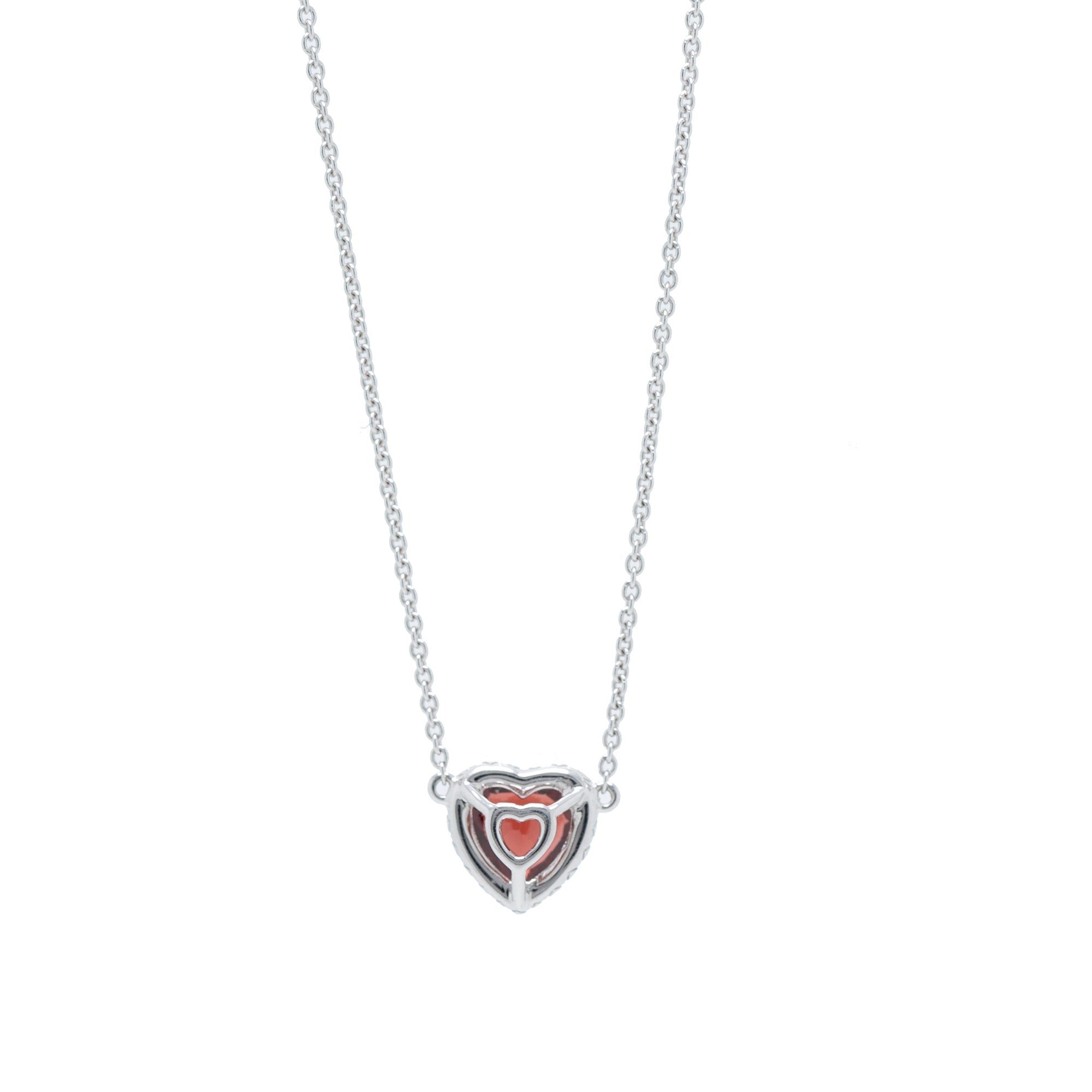 14k White Gold Garnet & Diamond Heart Pendant Necklace