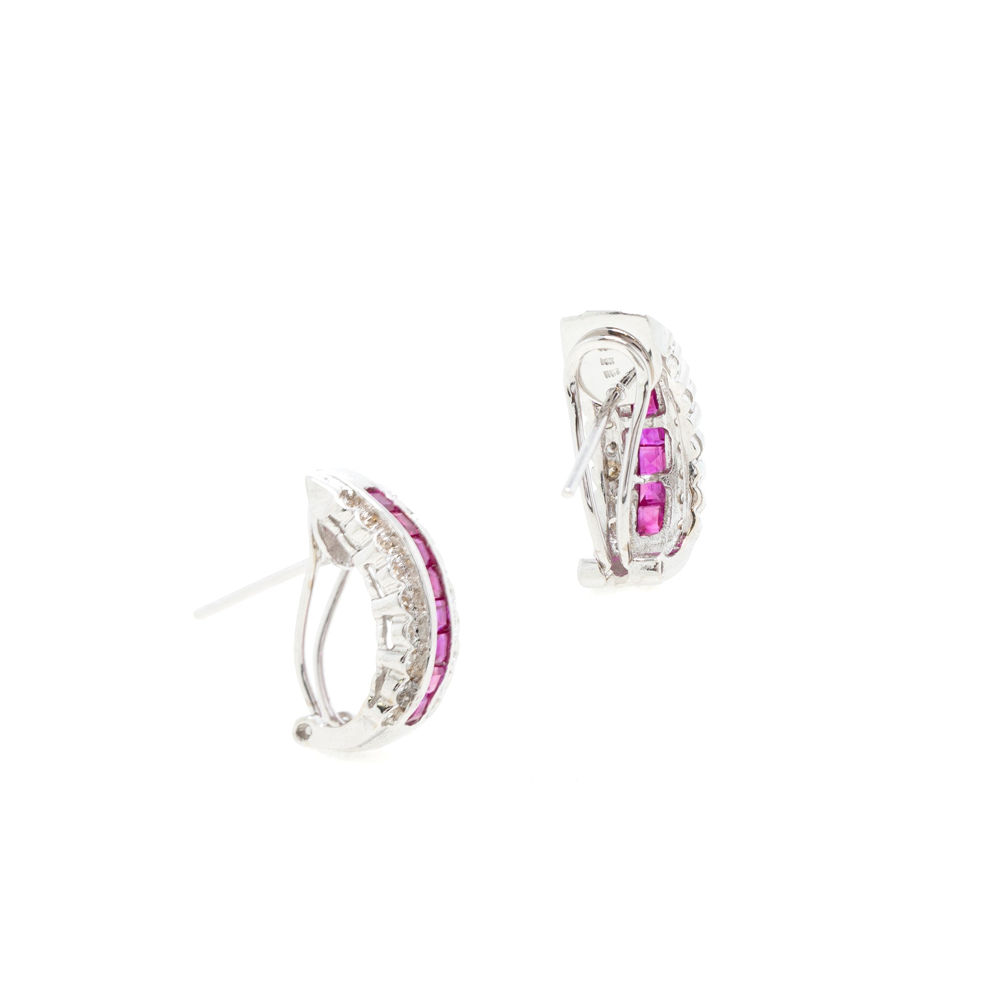 14k White Gold Ruby & Diamond Earrings