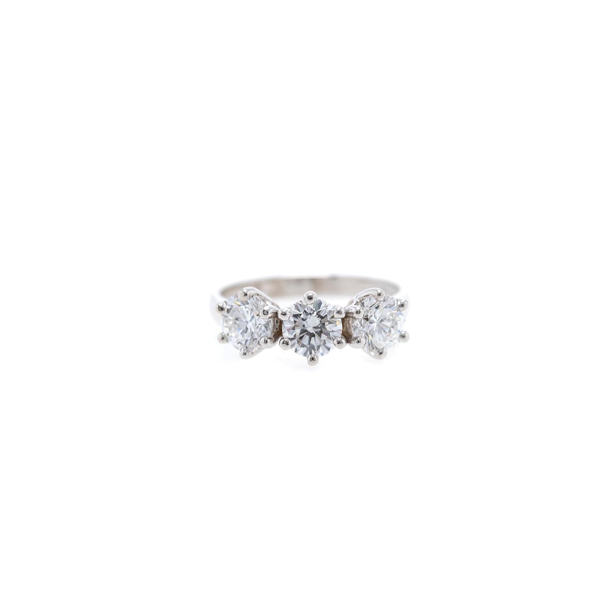 14k White Gold Three Stone Diamond Ring