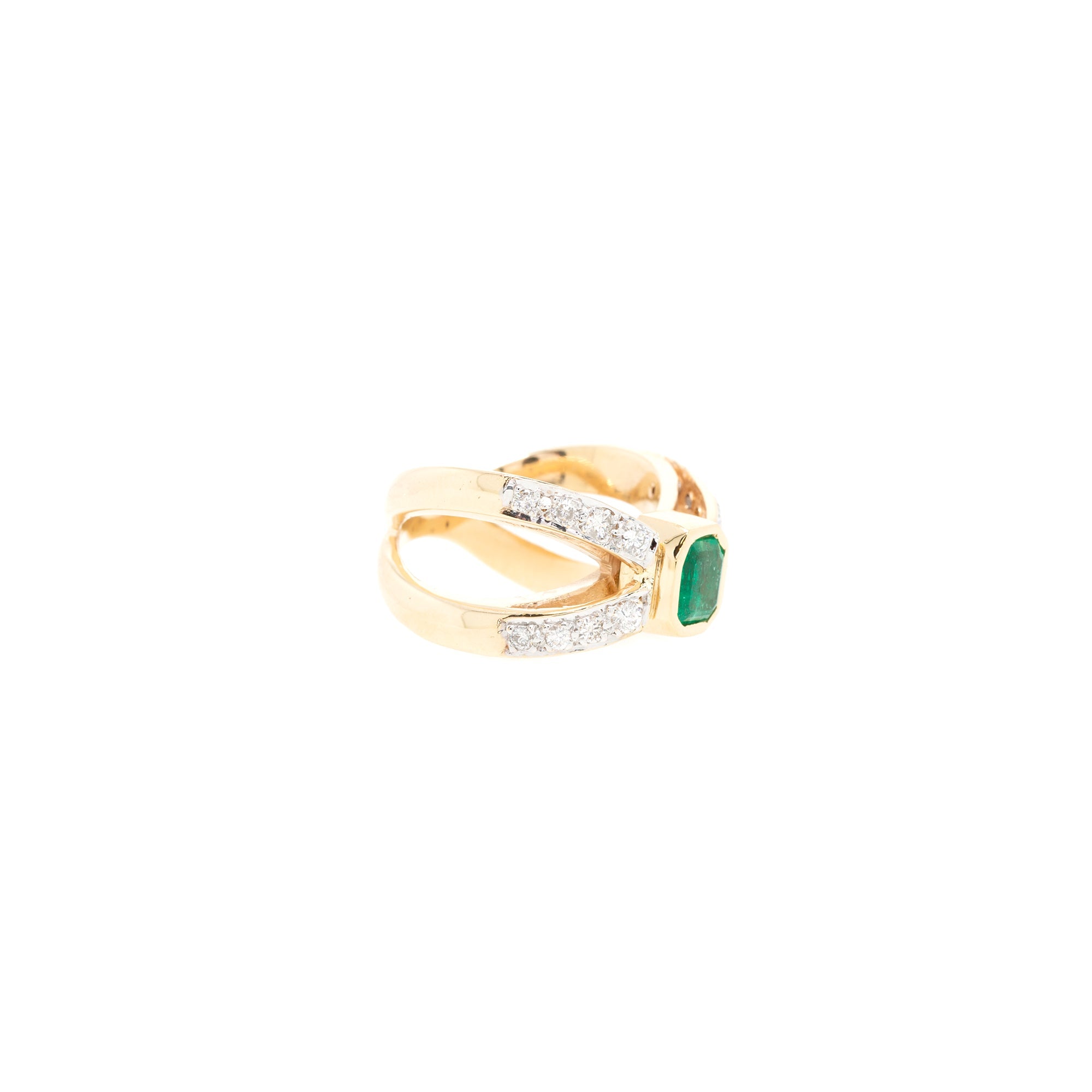 14k Yellow Gold Emerald & Diamond Cocktail Ring