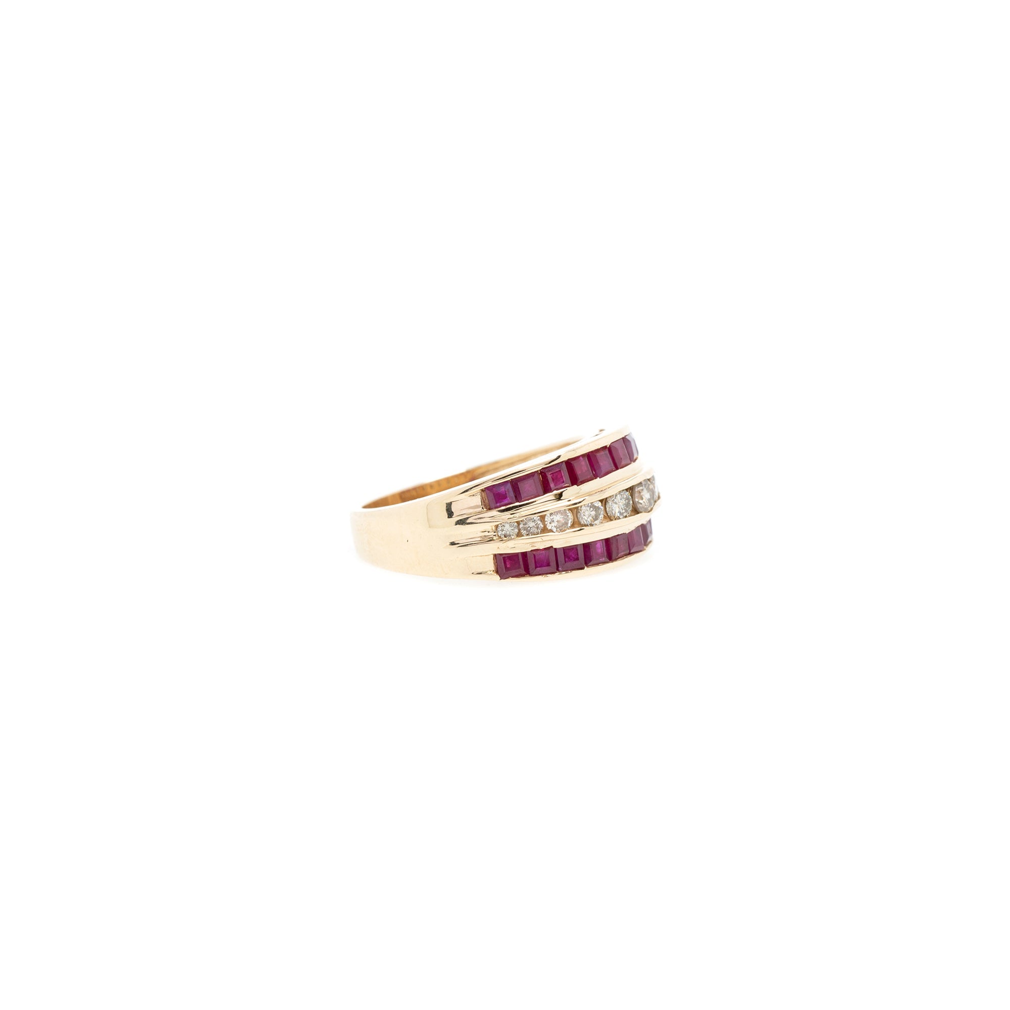 14k Yellow Gold Ruby & Diamond Band Ring