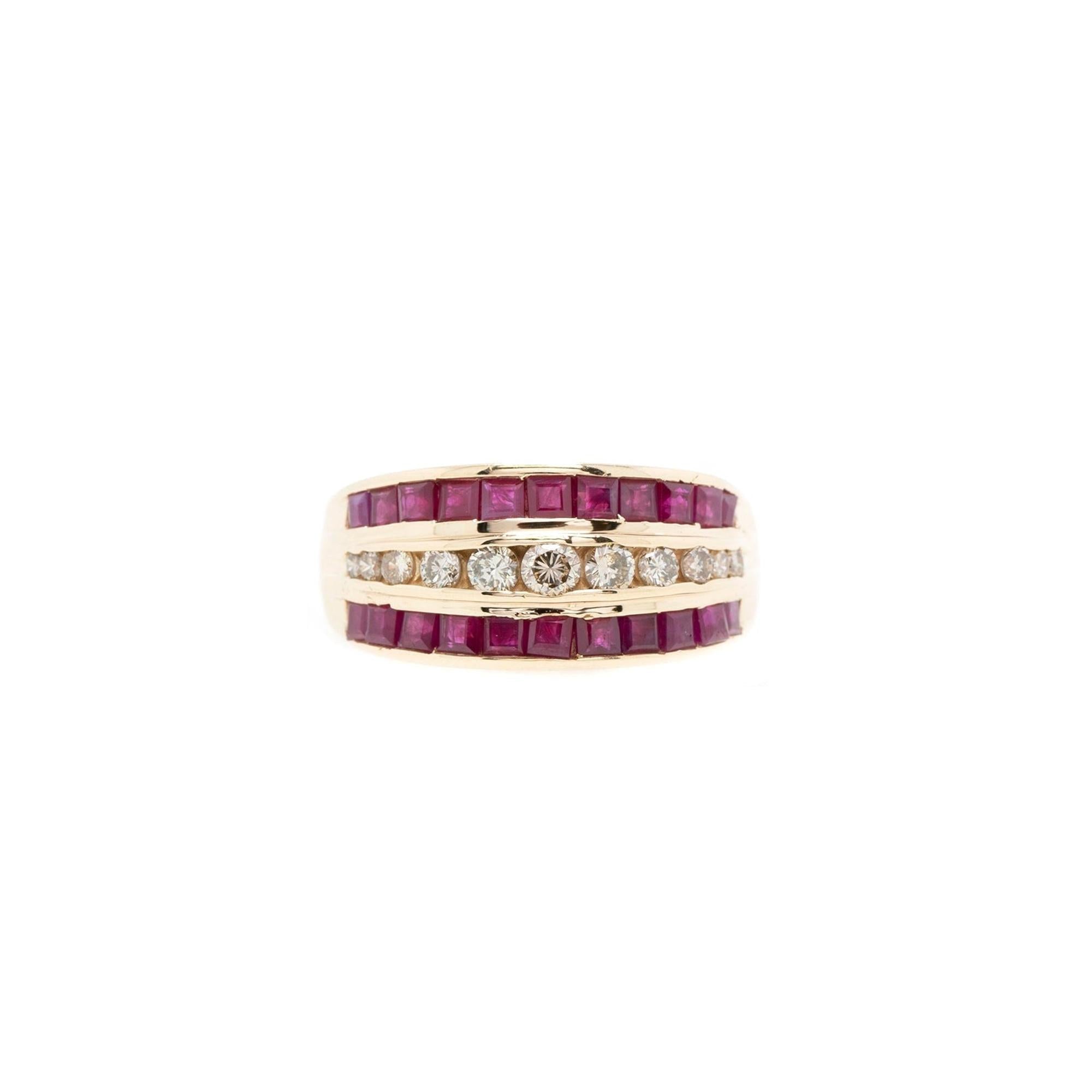 14k Yellow Gold Ruby & Diamond Band Ring