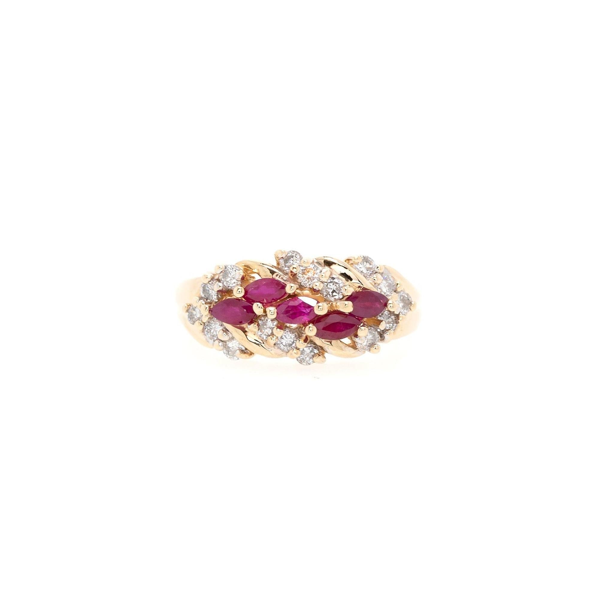 14k Yellow Gold Ruby & Diamond Cluster Ring
