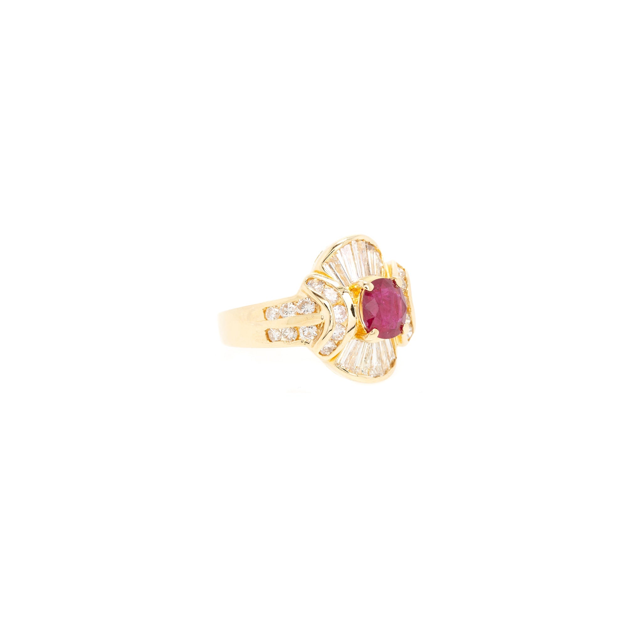 14k Yellow Gold Ruby & Diamond Cocktail Ring