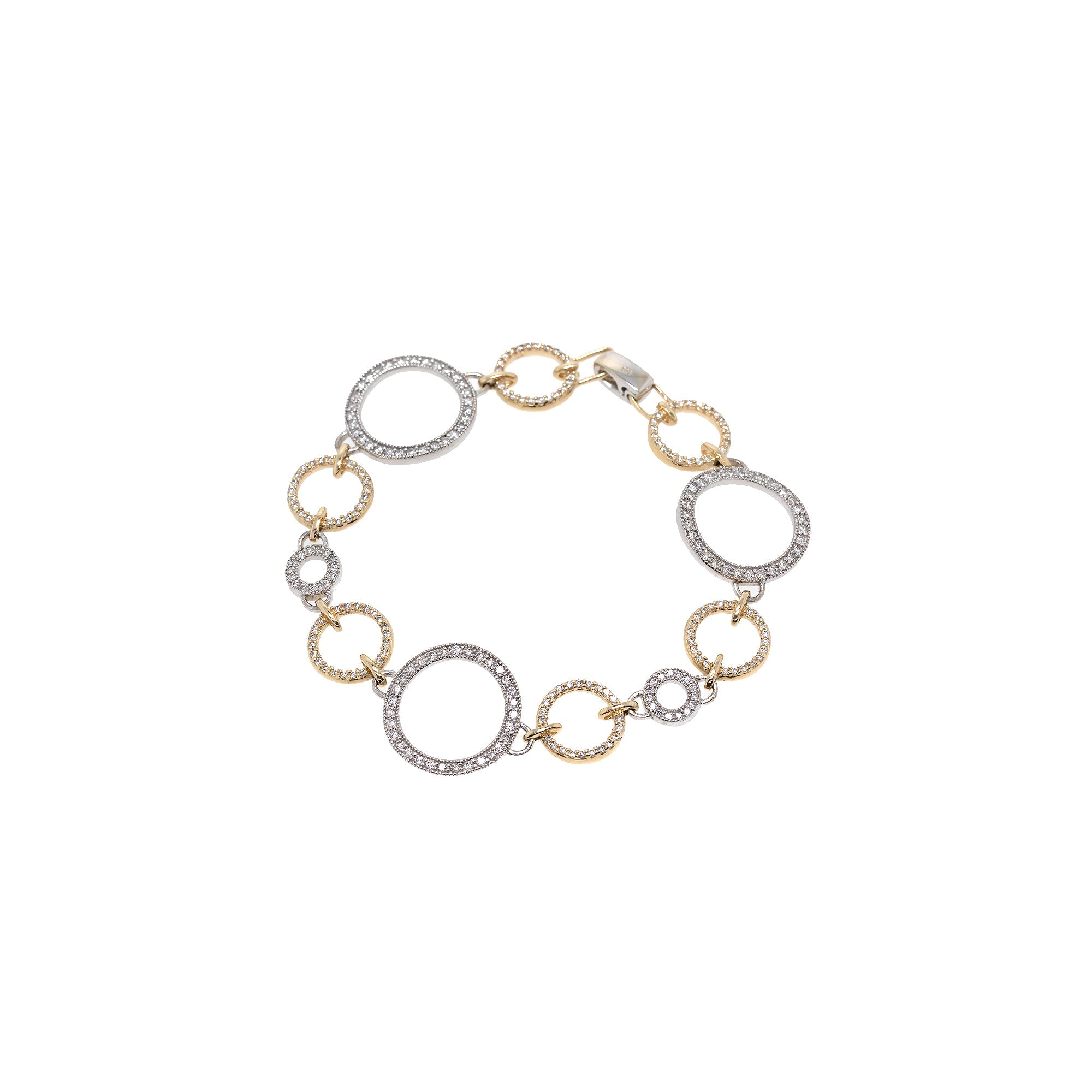 14k Yellow & White Gold Diamond Circle Link Bracelet