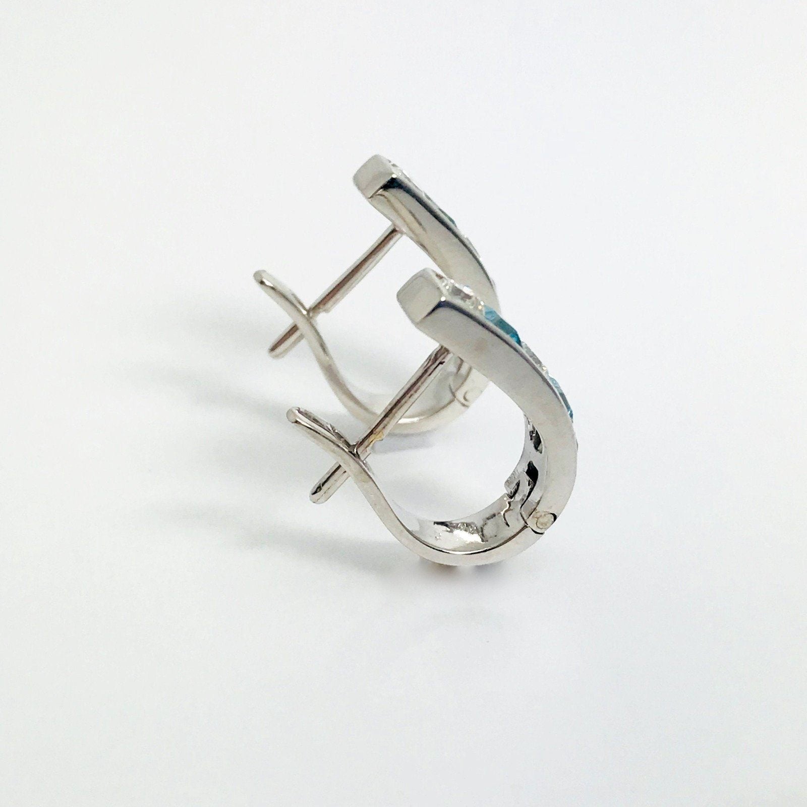 18 Karat White Gold Diamond and Blue Topaz Earrings