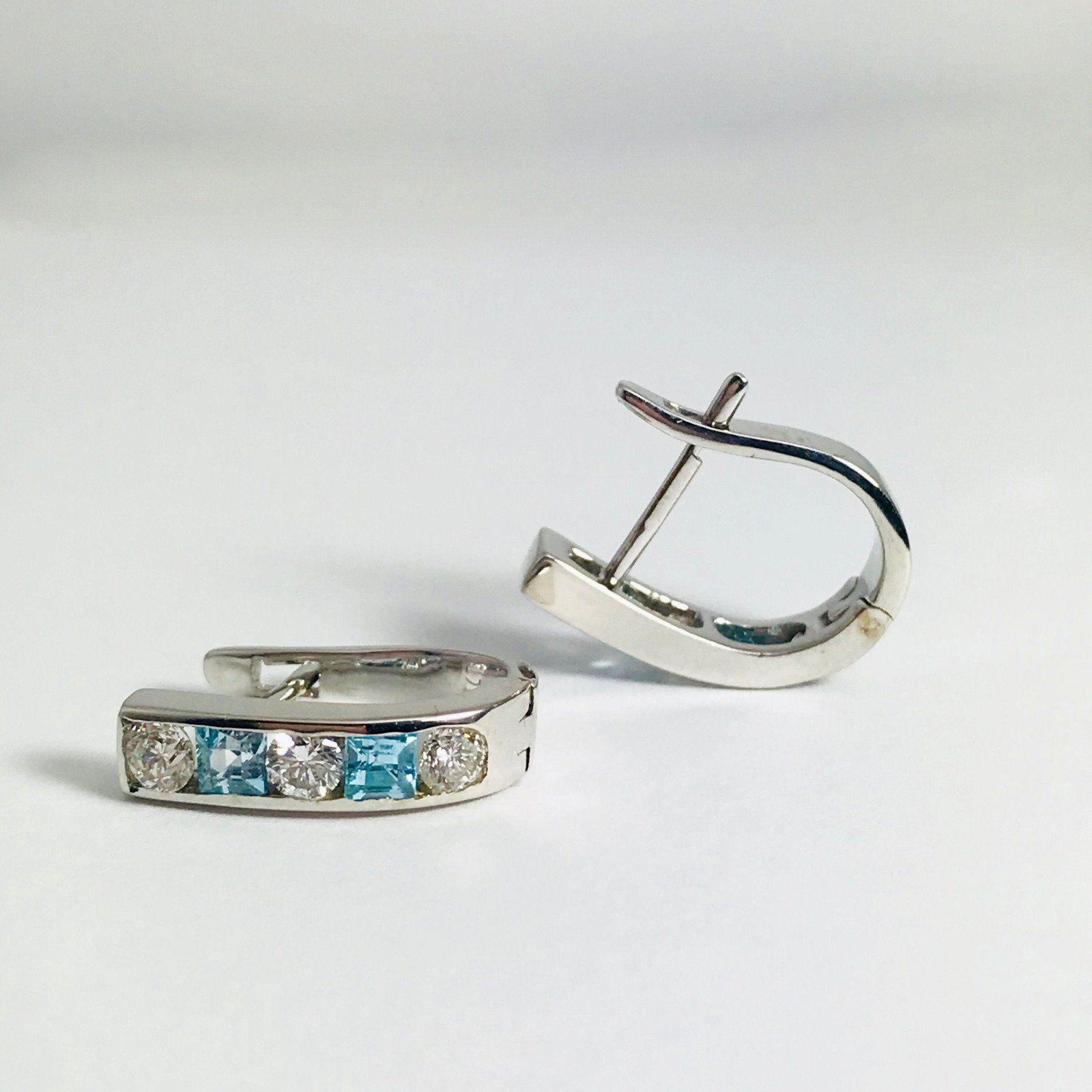 18 Karat White Gold Diamond and Blue Topaz Earrings