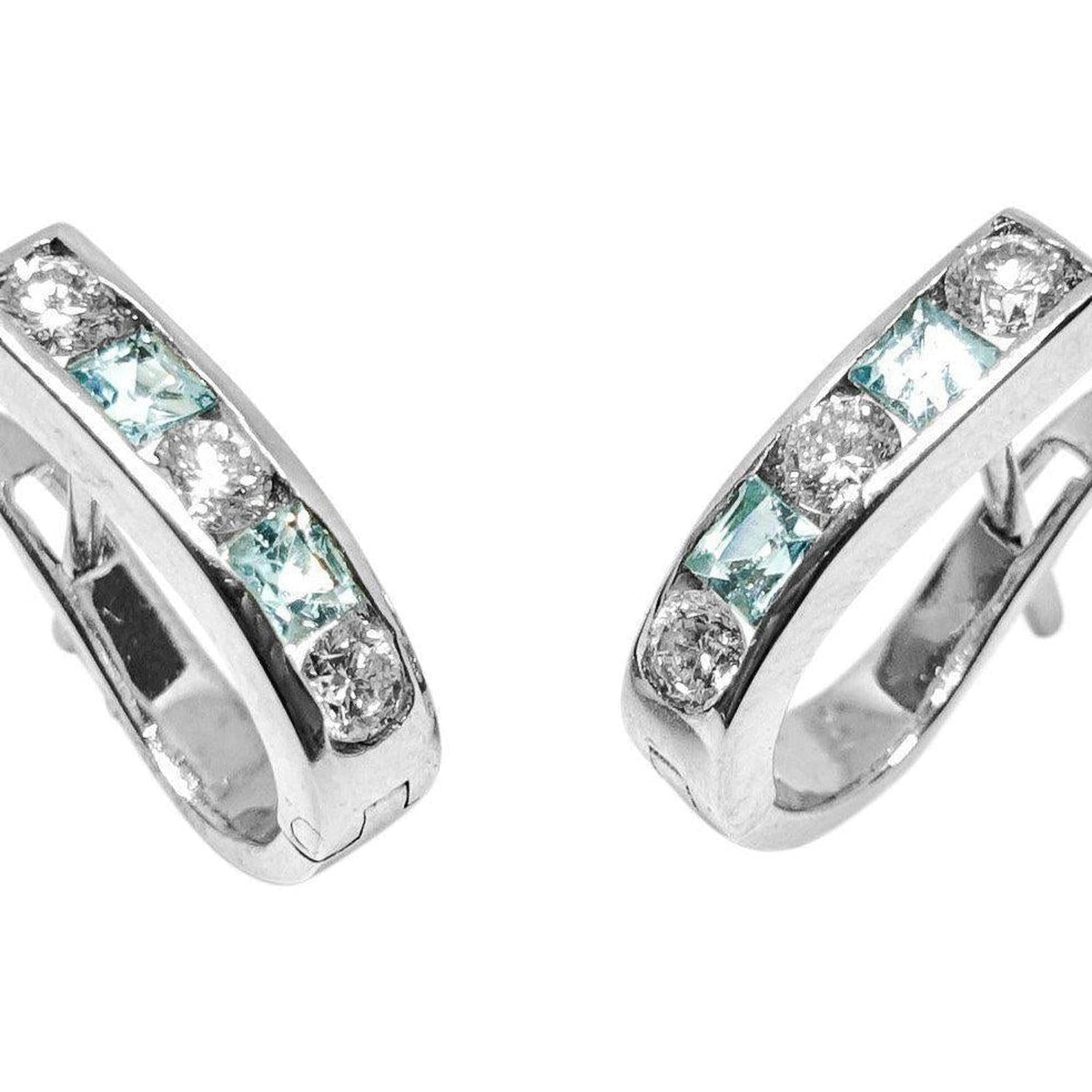 18 Karat White Gold Diamond and Blue Topaz Earrings