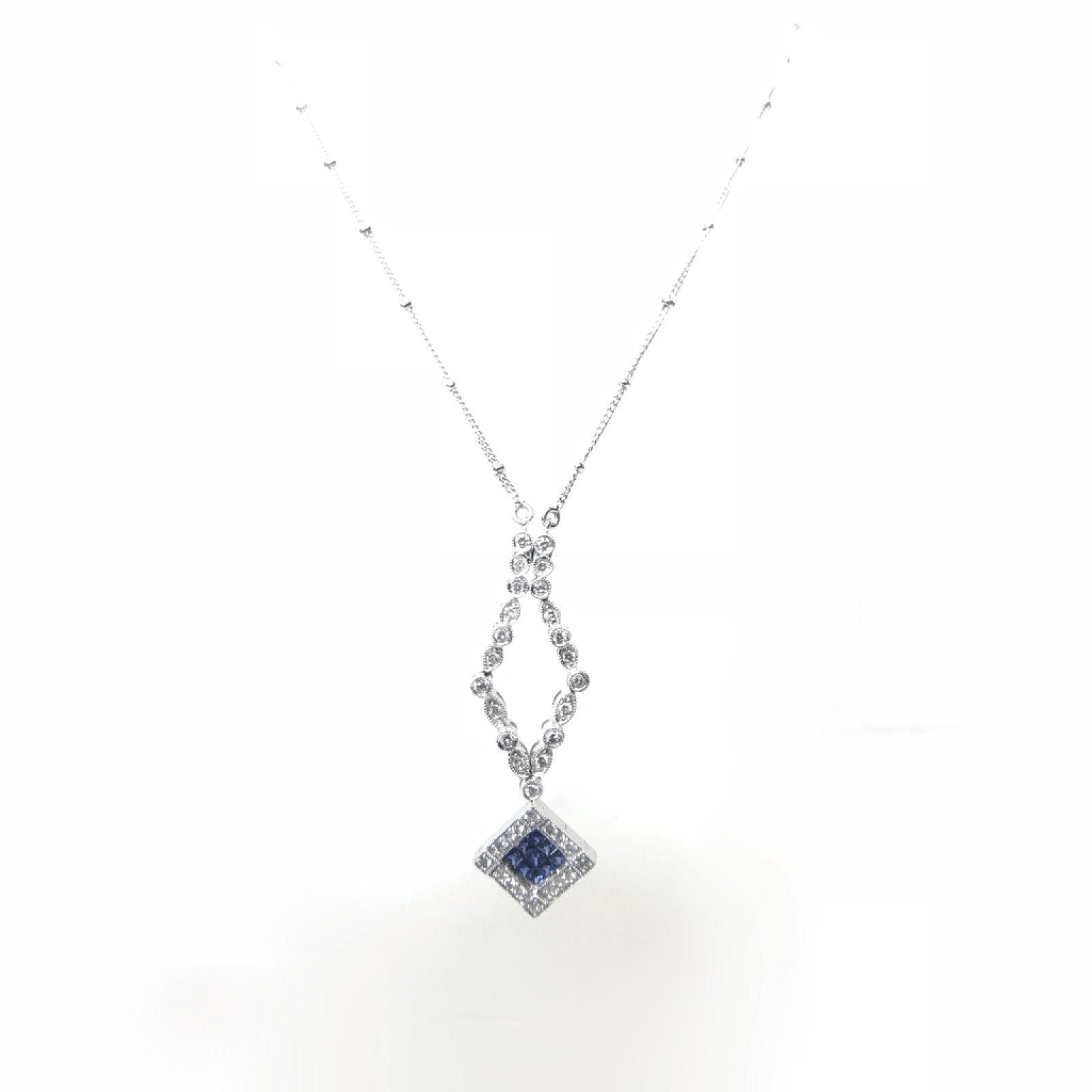 18K White Gold Dual Design Sapphire and Diamond Necklace
