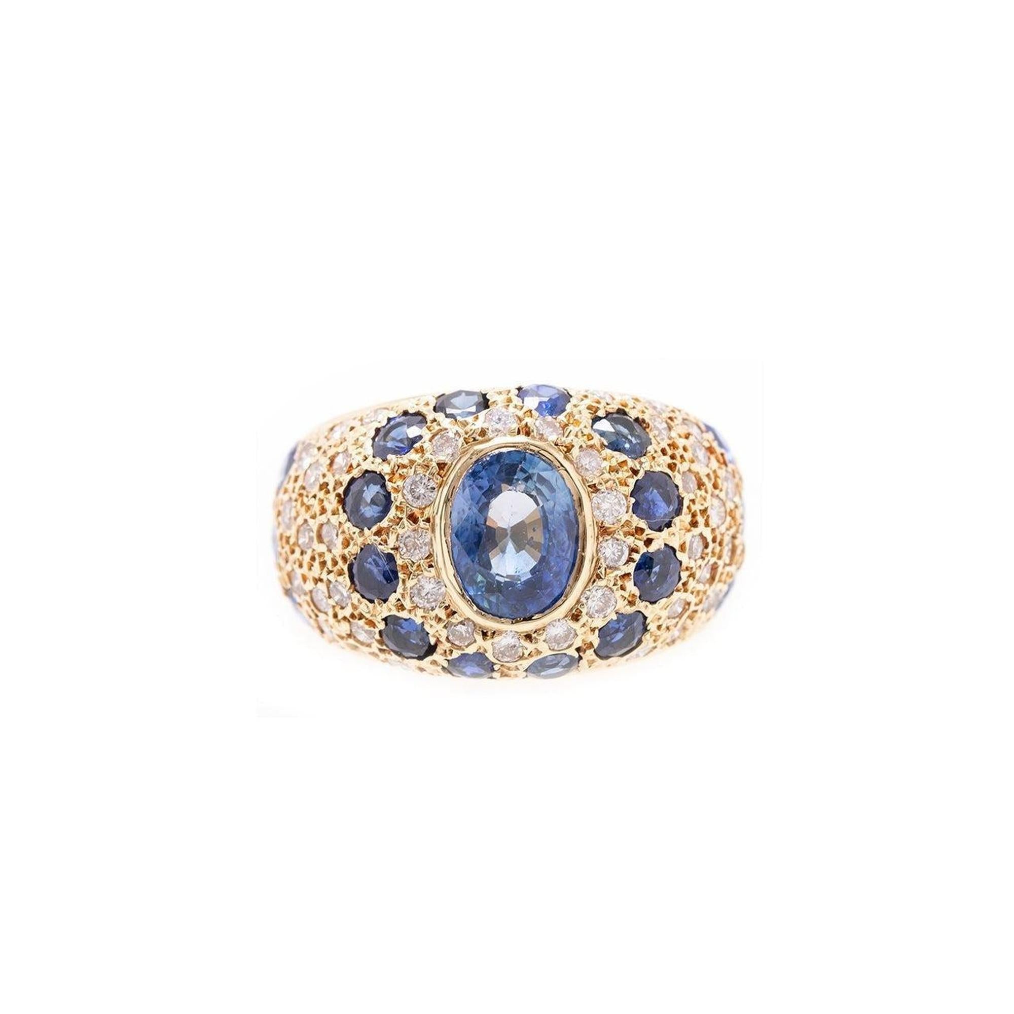18k Gold Blue Sapphire & Diamond Cocktail Ring