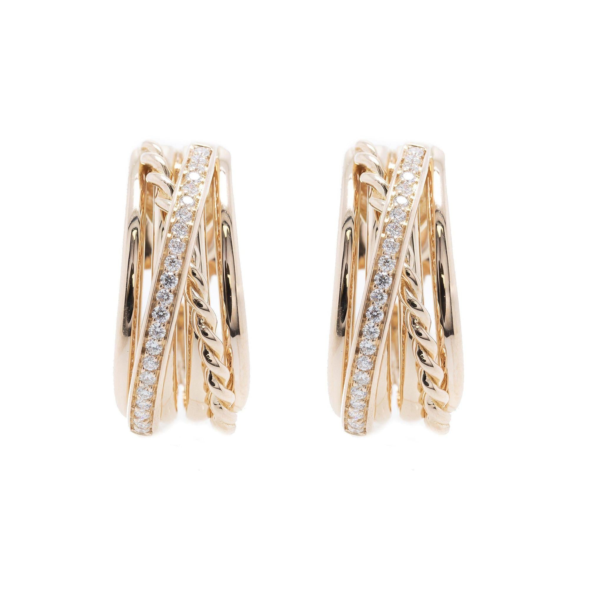 18k Rose Gold Diamond Crossover Hoop Earrings