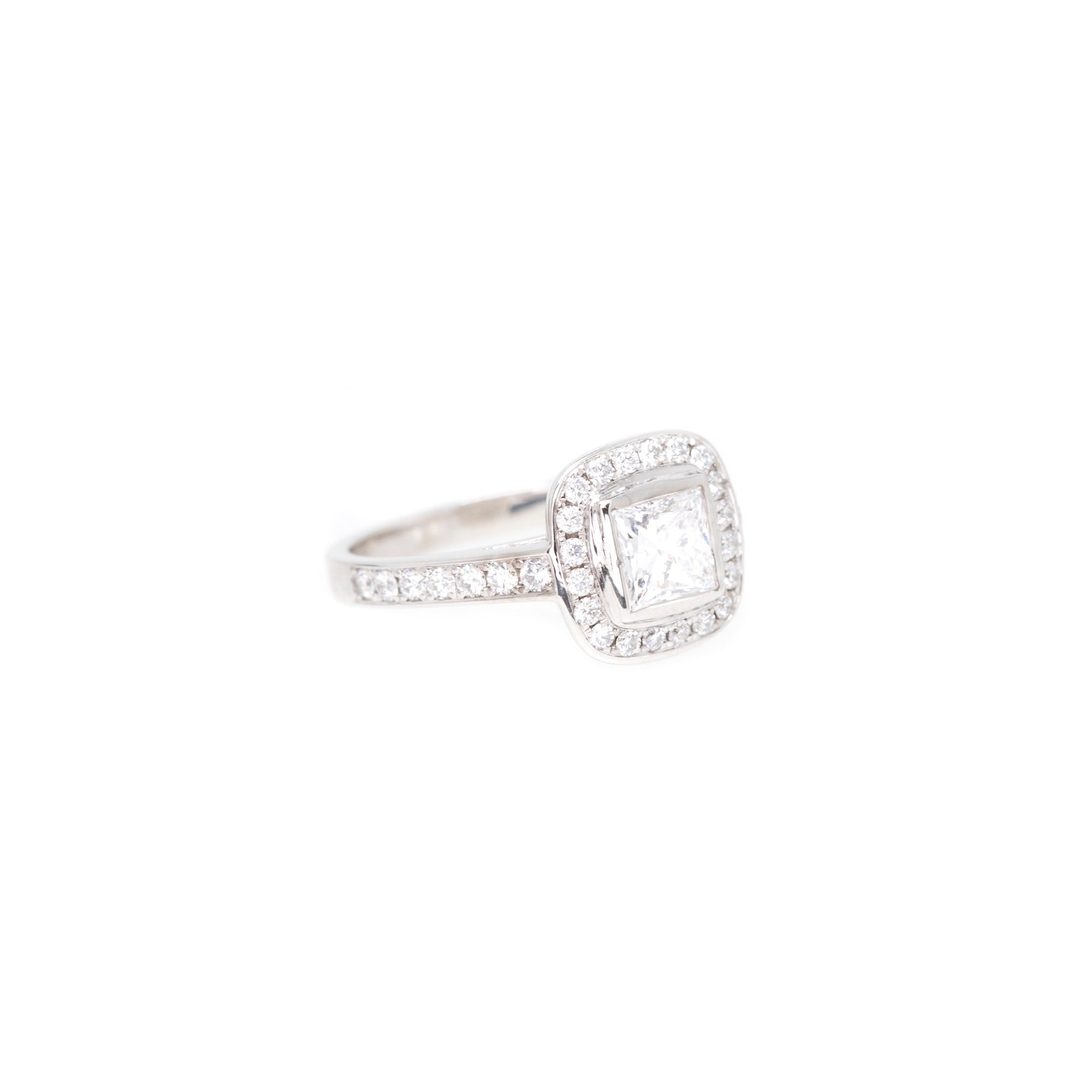 18k White Gold 0.78 ct. Princess Cut Diamond Halo Engagement Ring
