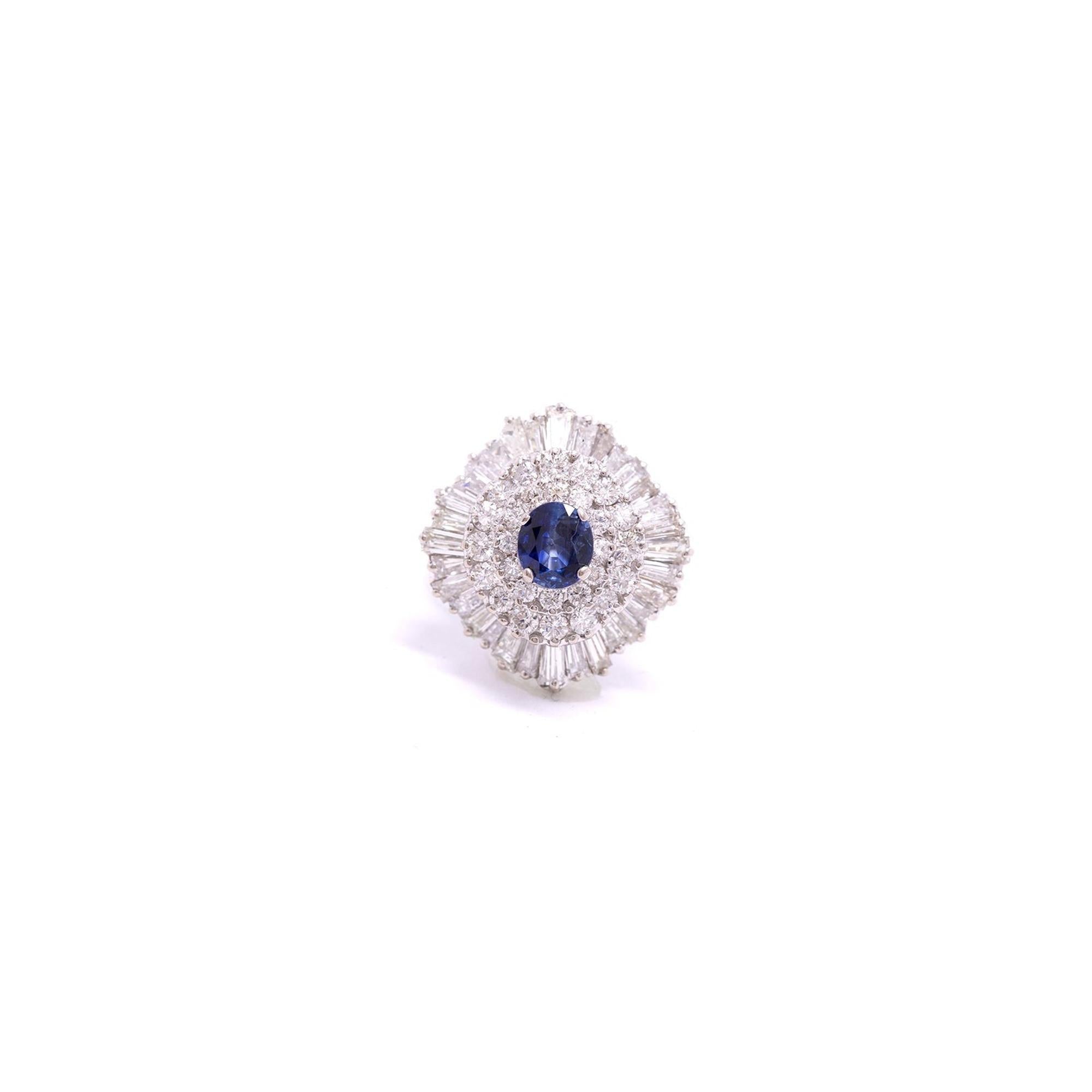 18k White Gold Blue Sapphire & Diamond Cocktail Ring