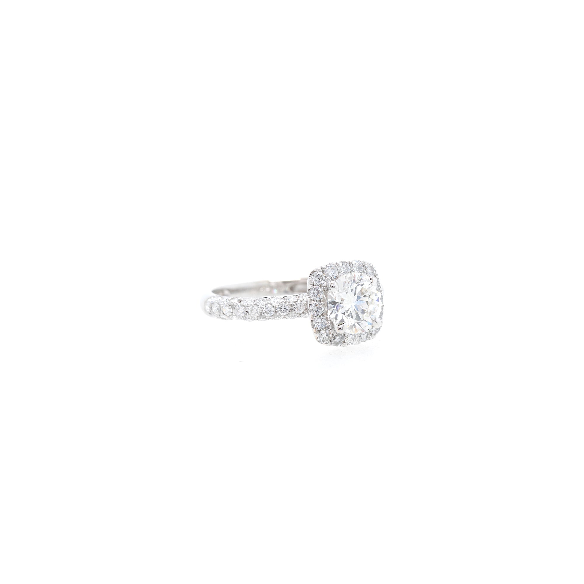 18k White Gold Diamond Halo Engagement Ring w/ GIA Diamond Certificate